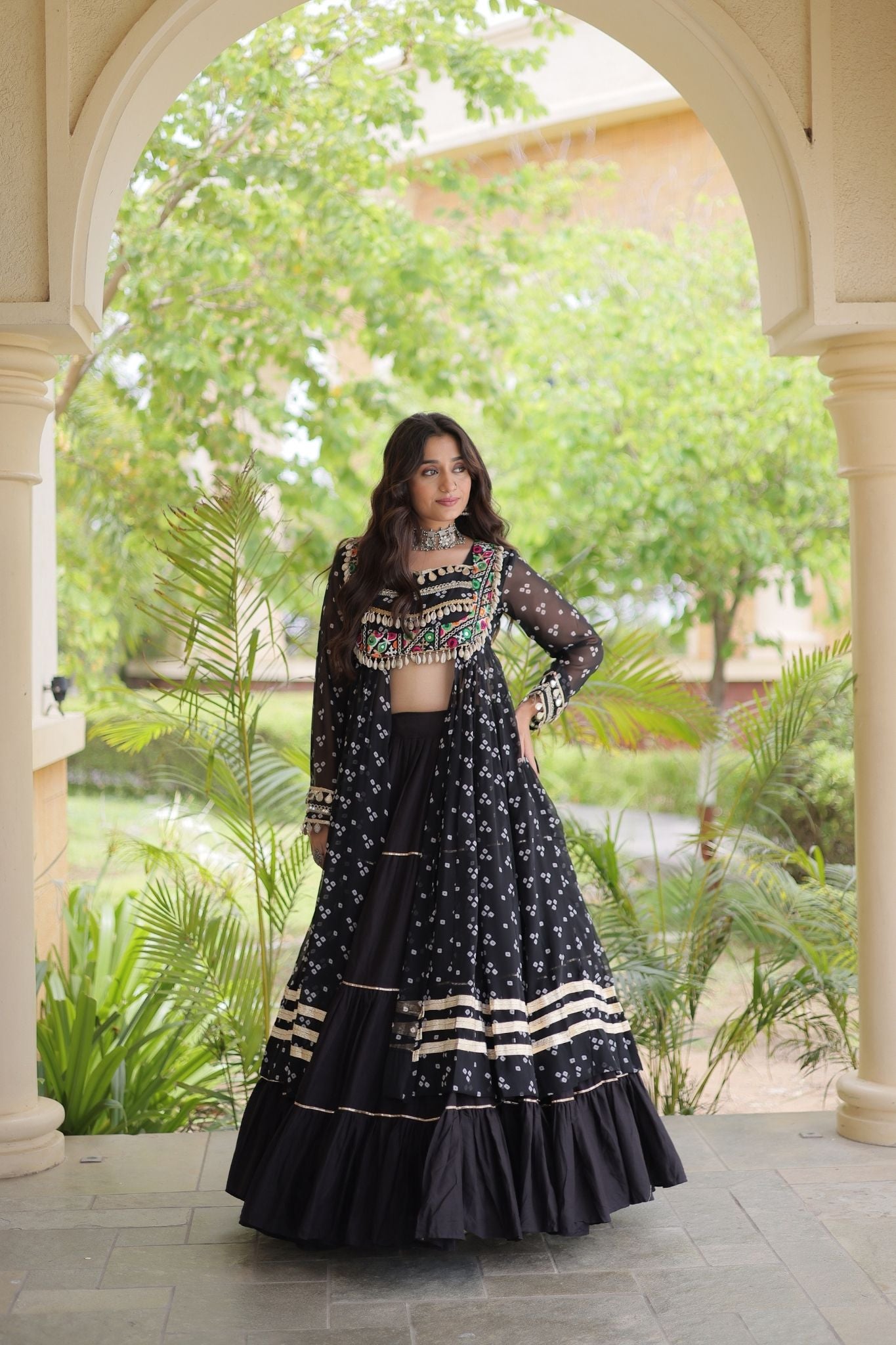 Raasrang Special Navratri Designer Kora Cotton Bandhani Print with Kutchi Patchwork Lehenga Choli