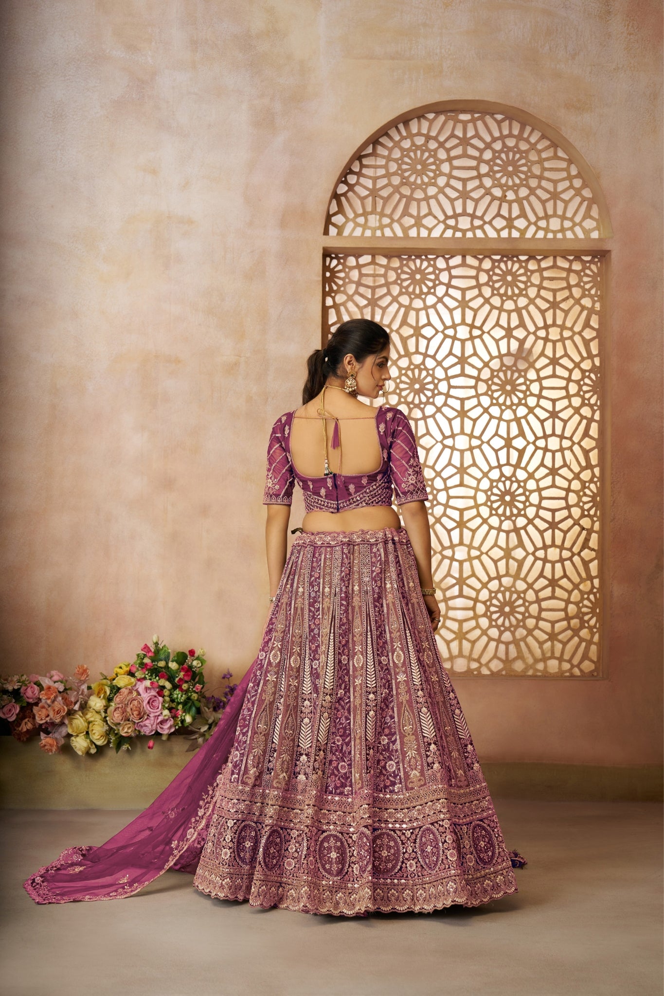 Stunning Designer Varying Embroidery With Tread Work Soft Net Wedding Lehenga Set