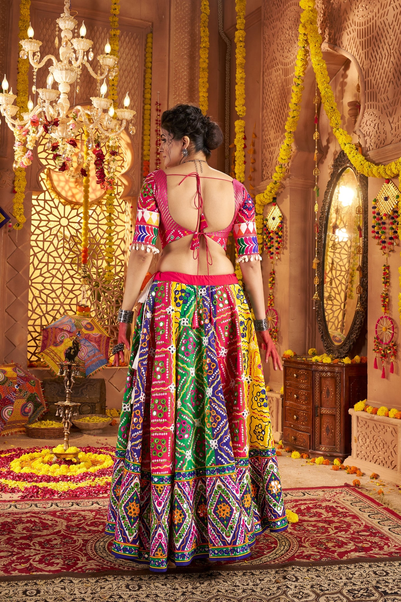 Multi Color Beautiful Organic Cotton Navratri Special Designer Lehenga Choli Set