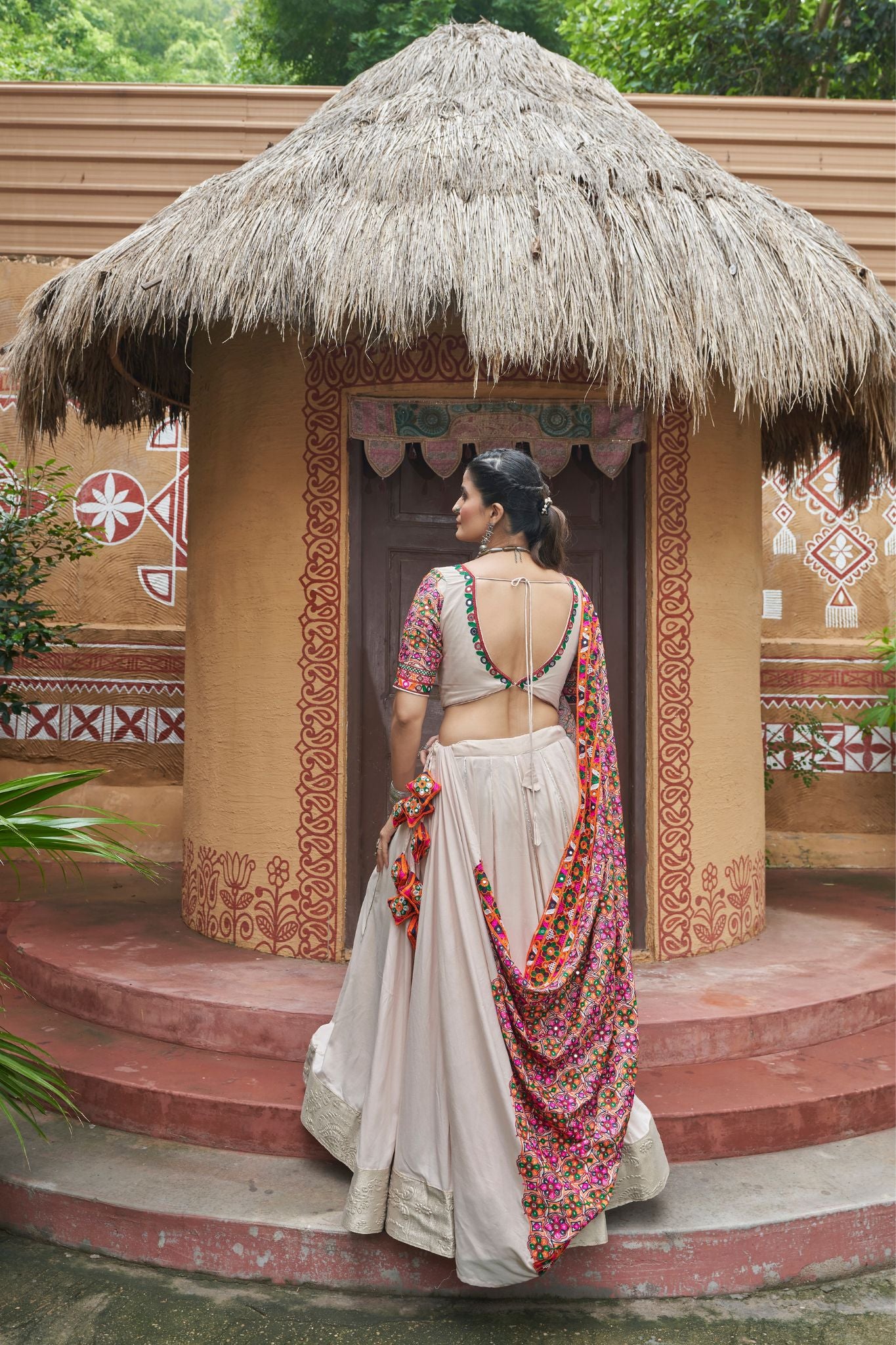 Beige Color Viscose Rayon Navratri Lehenga Choli