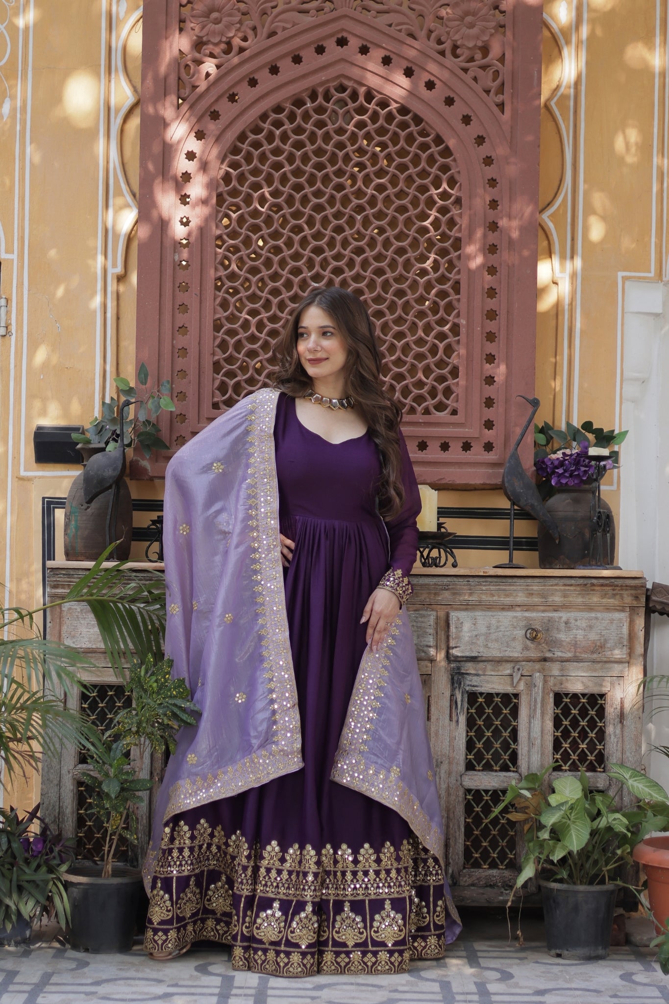 Festive Elegance Georgette Embroidered Zari Sequins Work Wedding Gown With Dupatta Set