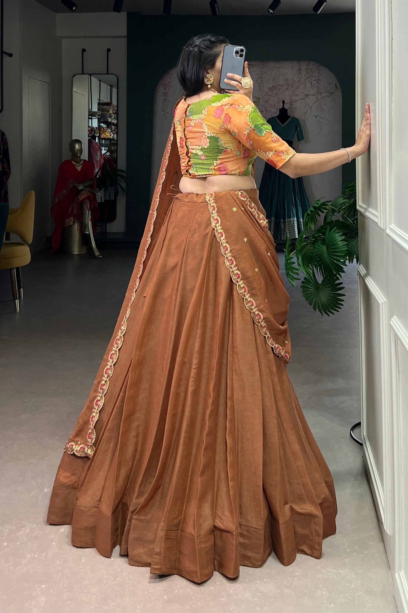 Luxury Chocolate Crush Designer Lehenga Set With Handcrafted Gotta Patti Blouse And Embroidered Dupatta