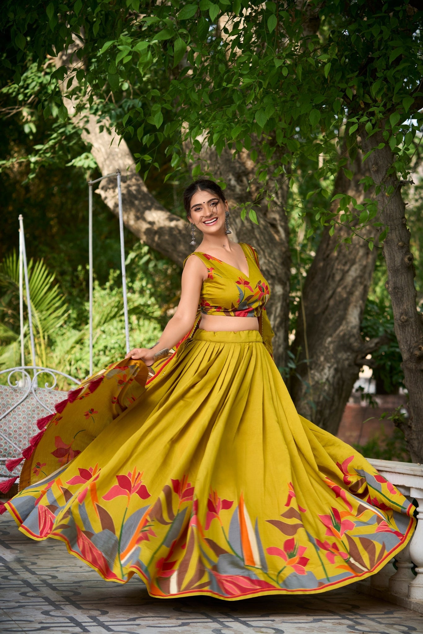 Floral Intricate Print Viscose Chanderi Lehenga Choli