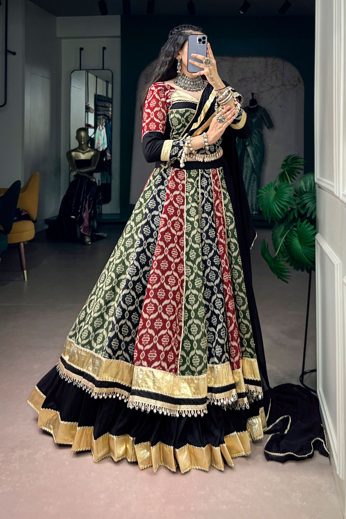 Raasrang Designer Navratri Lehenga Choli In Pure Rayon Heritage Print Garba Outfit