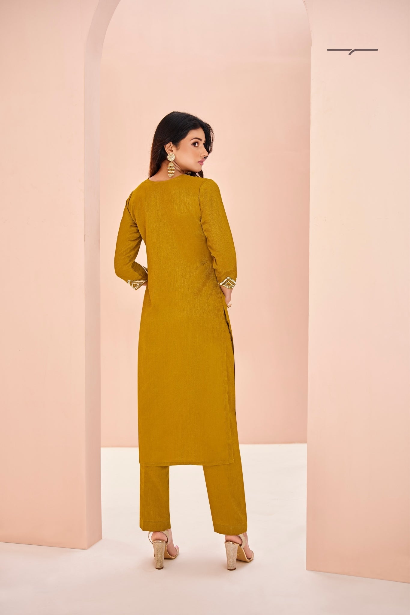 Rich Mustard Chinon Handwork Kurta Set