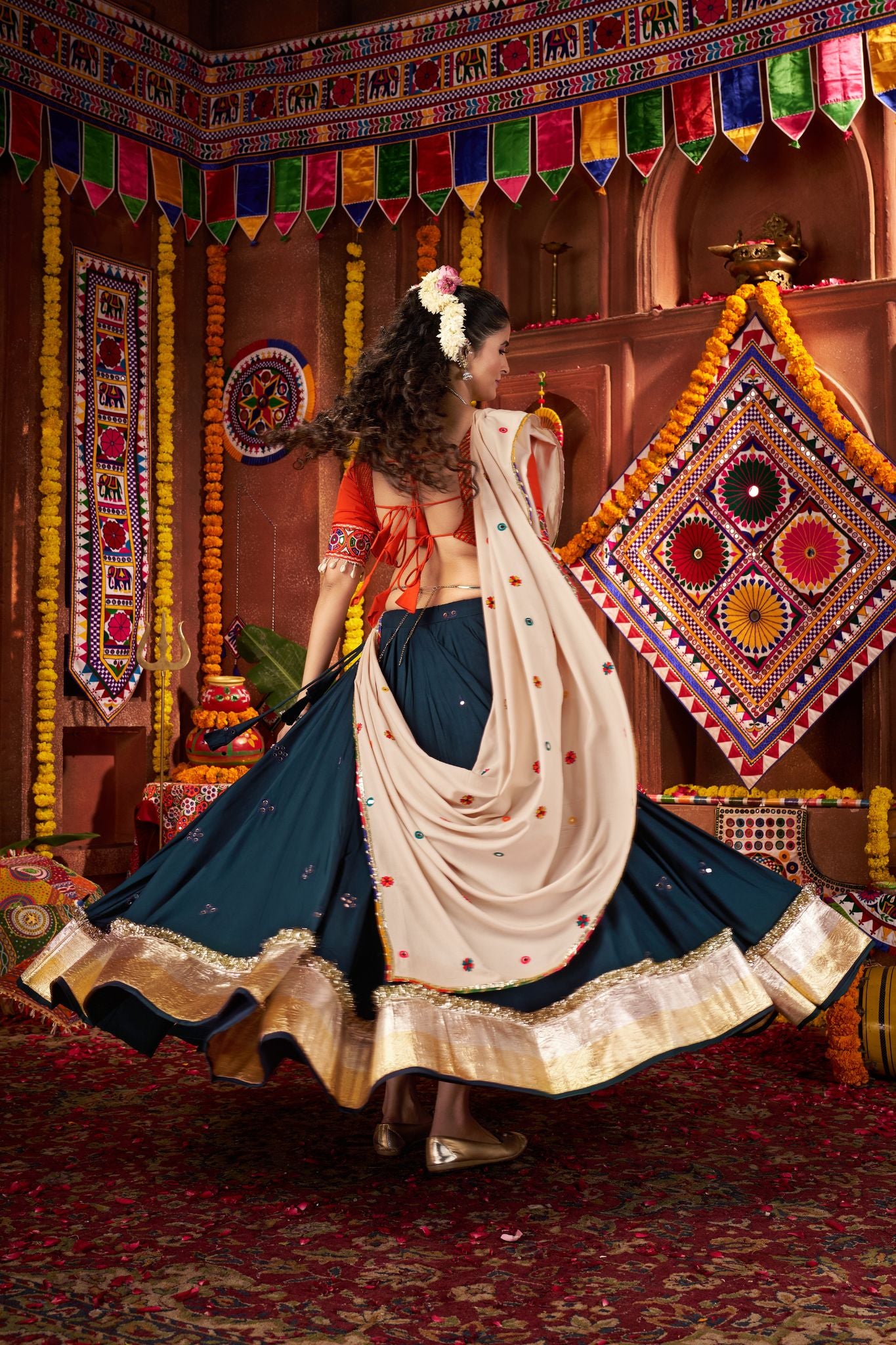 Teal Blue Designer Festive Lehenga Choli In Viscose Cotton And Perfect For Dandiya Nights