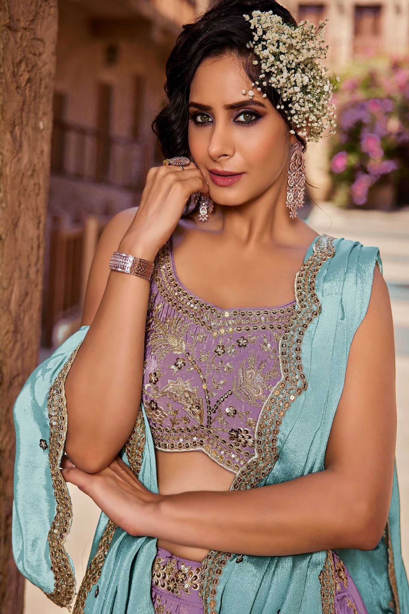Lavender Purple Designer Art Silk Wedding Lehenga Choli