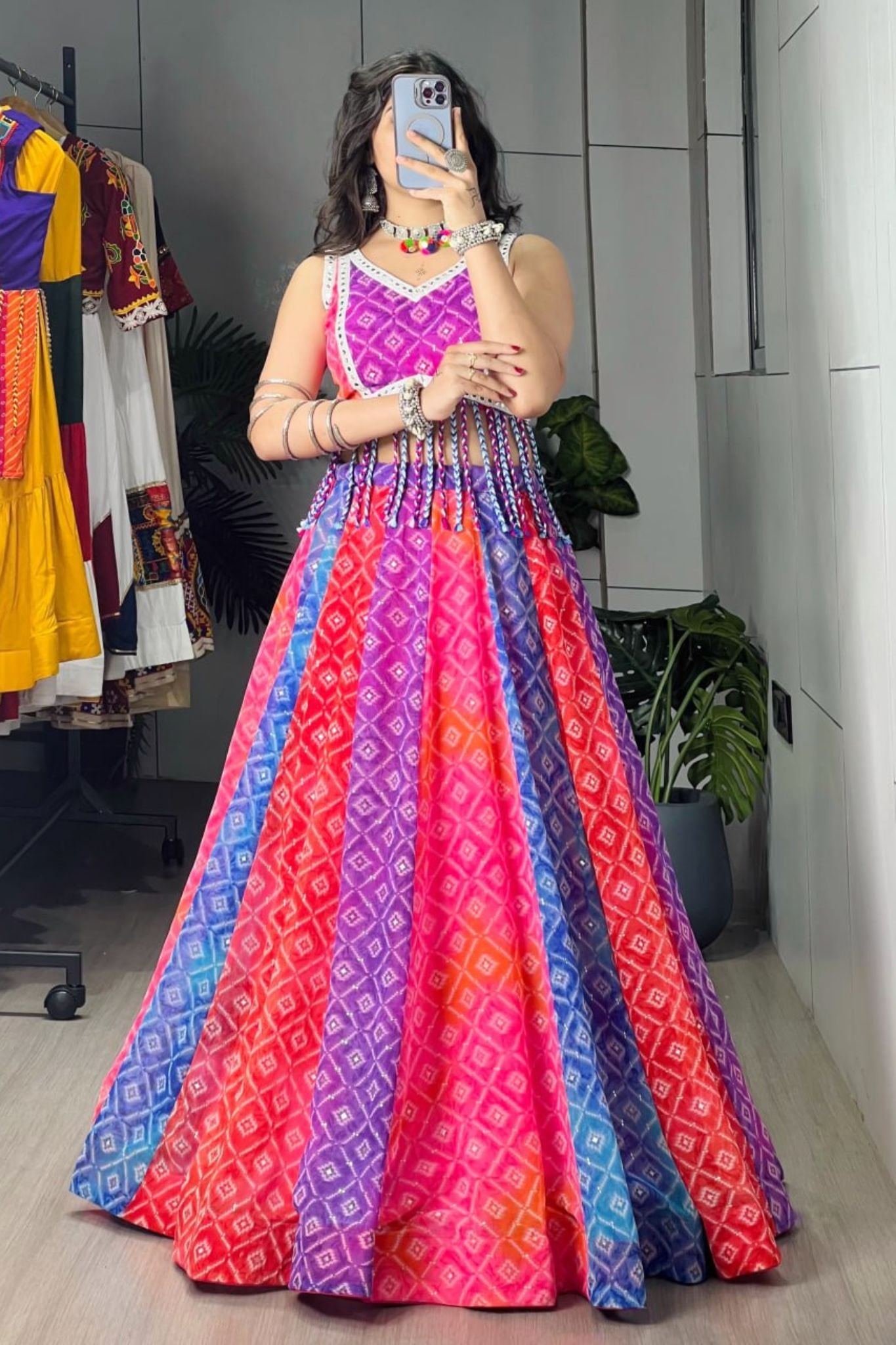 Raasrang Multicolor Foil Print Navratri Designer Lehenga Choli