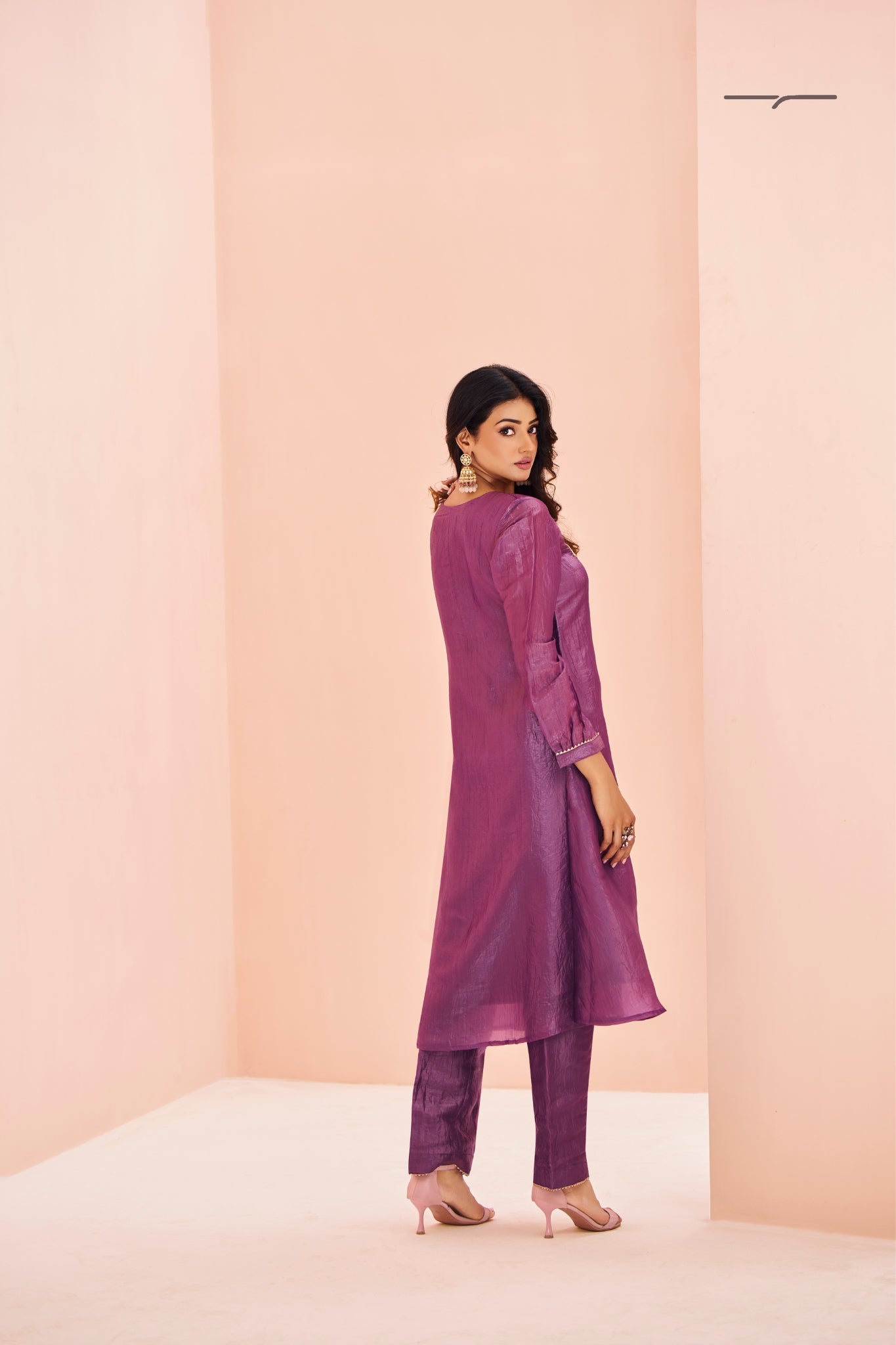 Royal Paisley Embellished Purple Organza Kurta Set