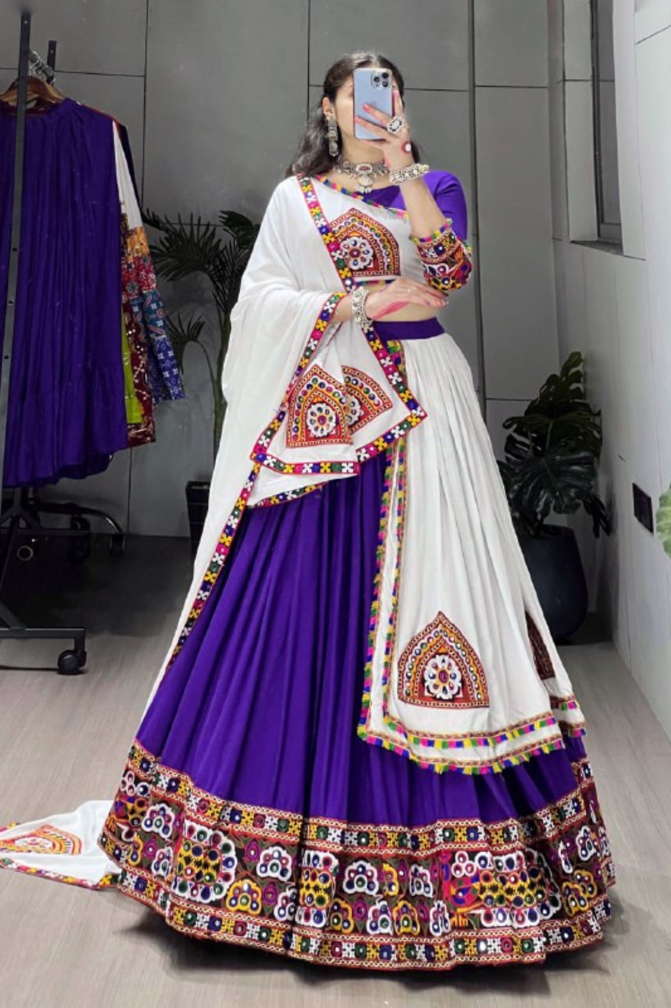 Real Mirror Work Designer Navratri Lehenga Choli For Women