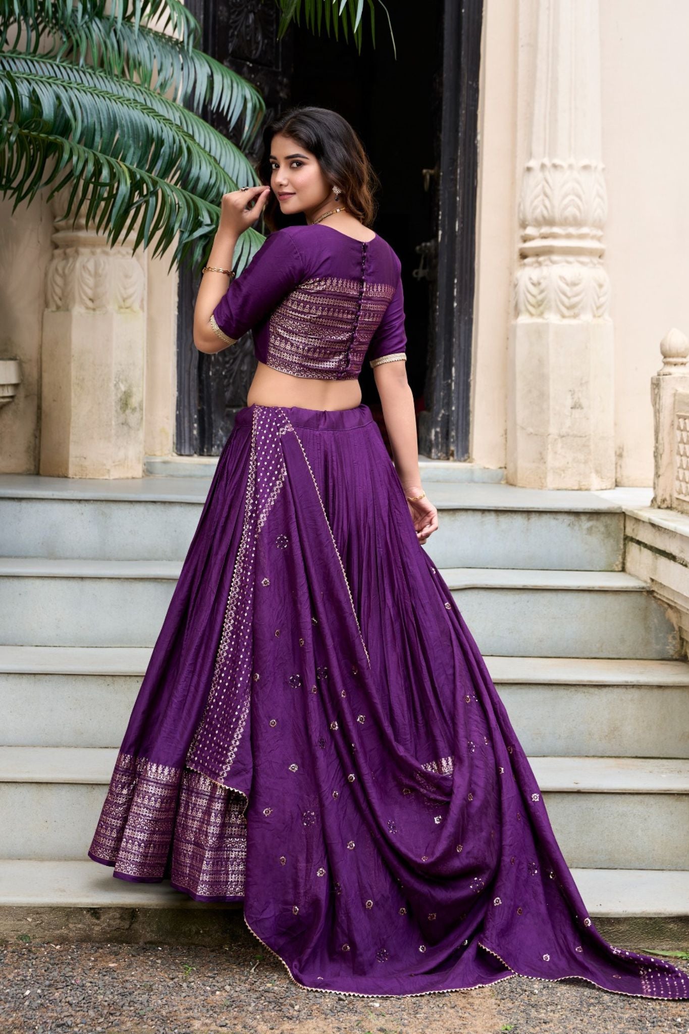 Pure Chanderi Plain With Zari Weaving Work Lehenga Choli