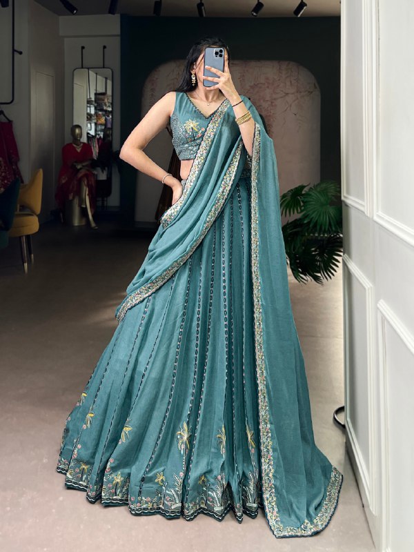 Celestial Sky Blue Embroidered Bridesmaid Lehenga Choli