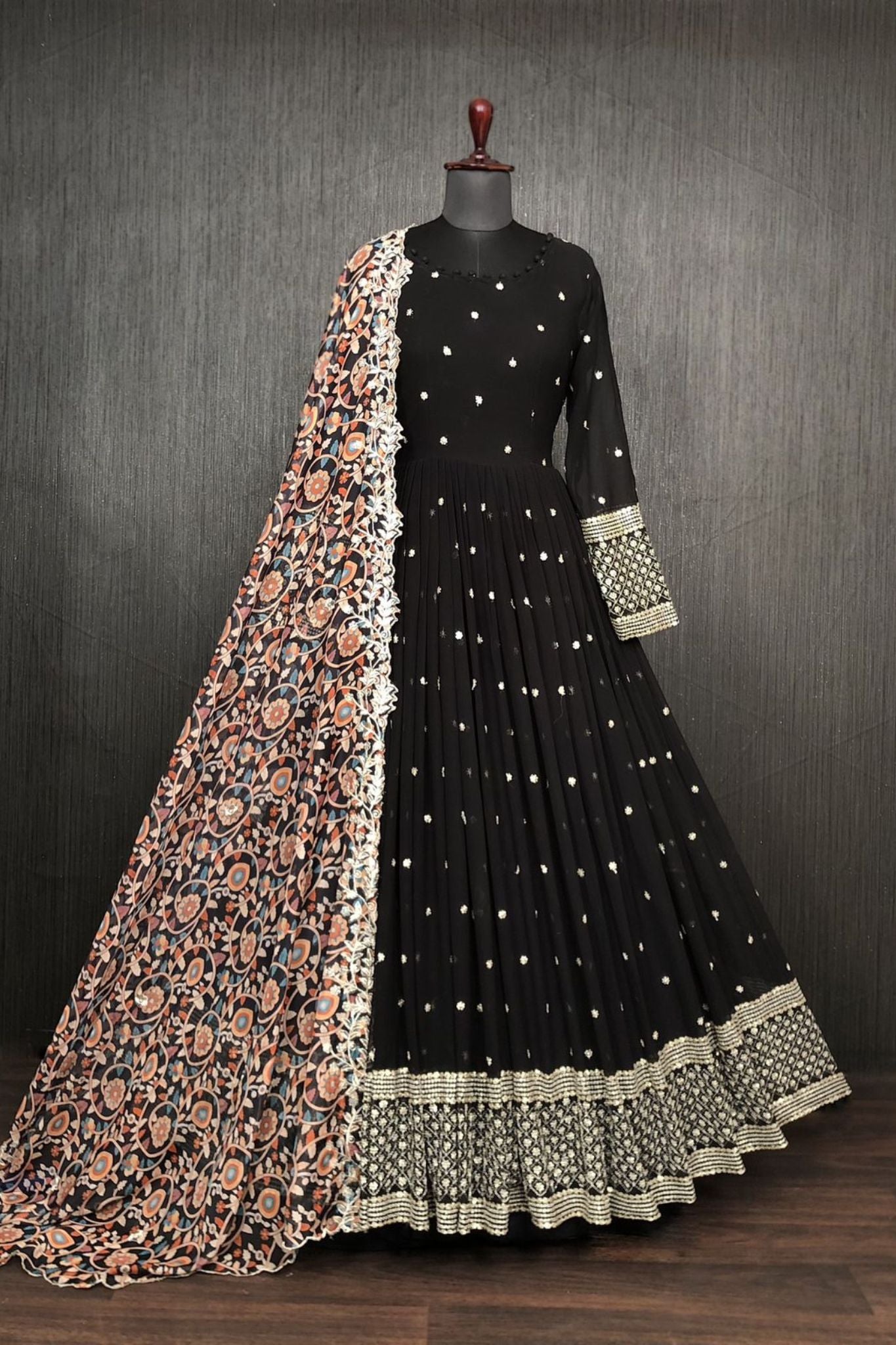 Designer Embroidery Luxury Work Gown With Dupatta Set