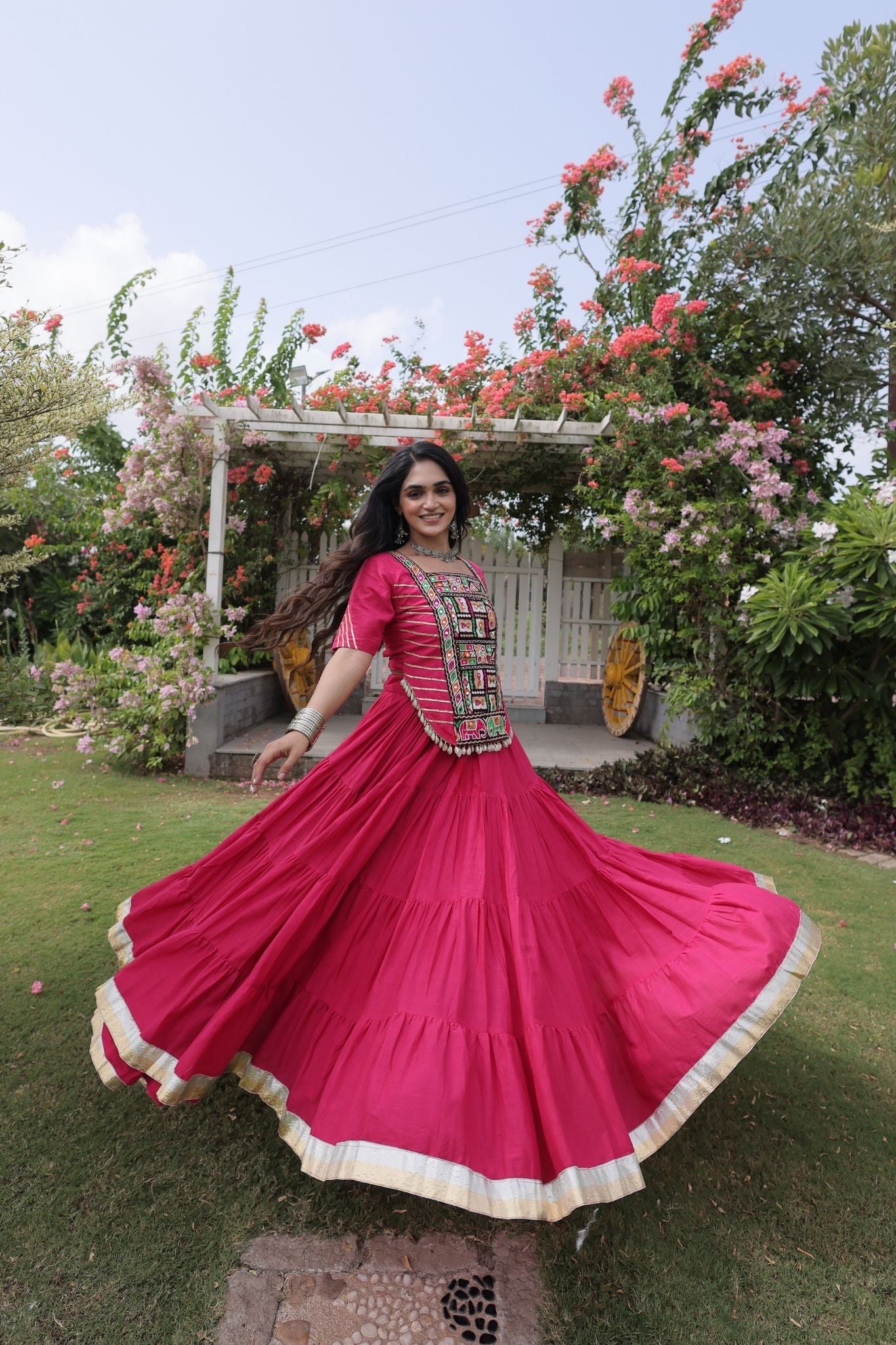 Raasrang Premium Kora Cotton Kutchi Patchwork Navratri Festival Lehenga Choli For Women