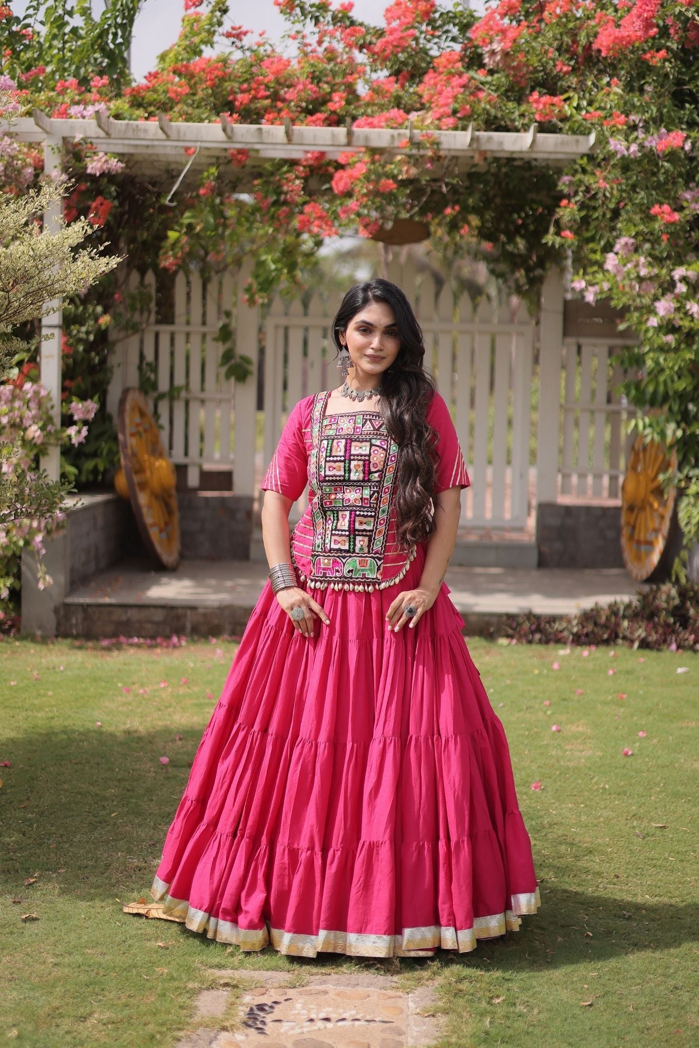Raasrang Premium Kora Cotton Kutchi Patchwork Navratri Festival Lehenga Choli For Women