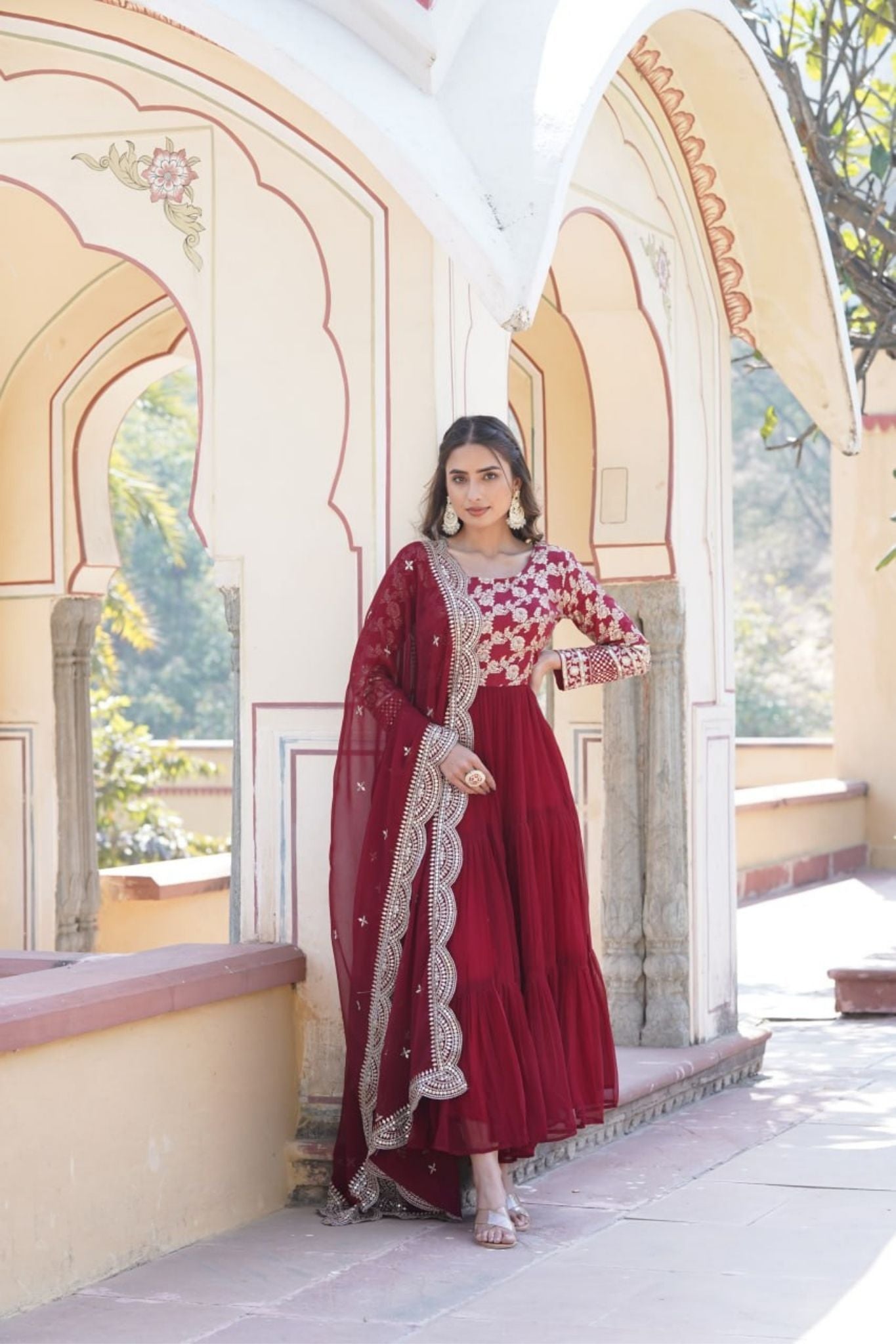 Traditional Elegance Anarkali Gown And Dupatta Set
