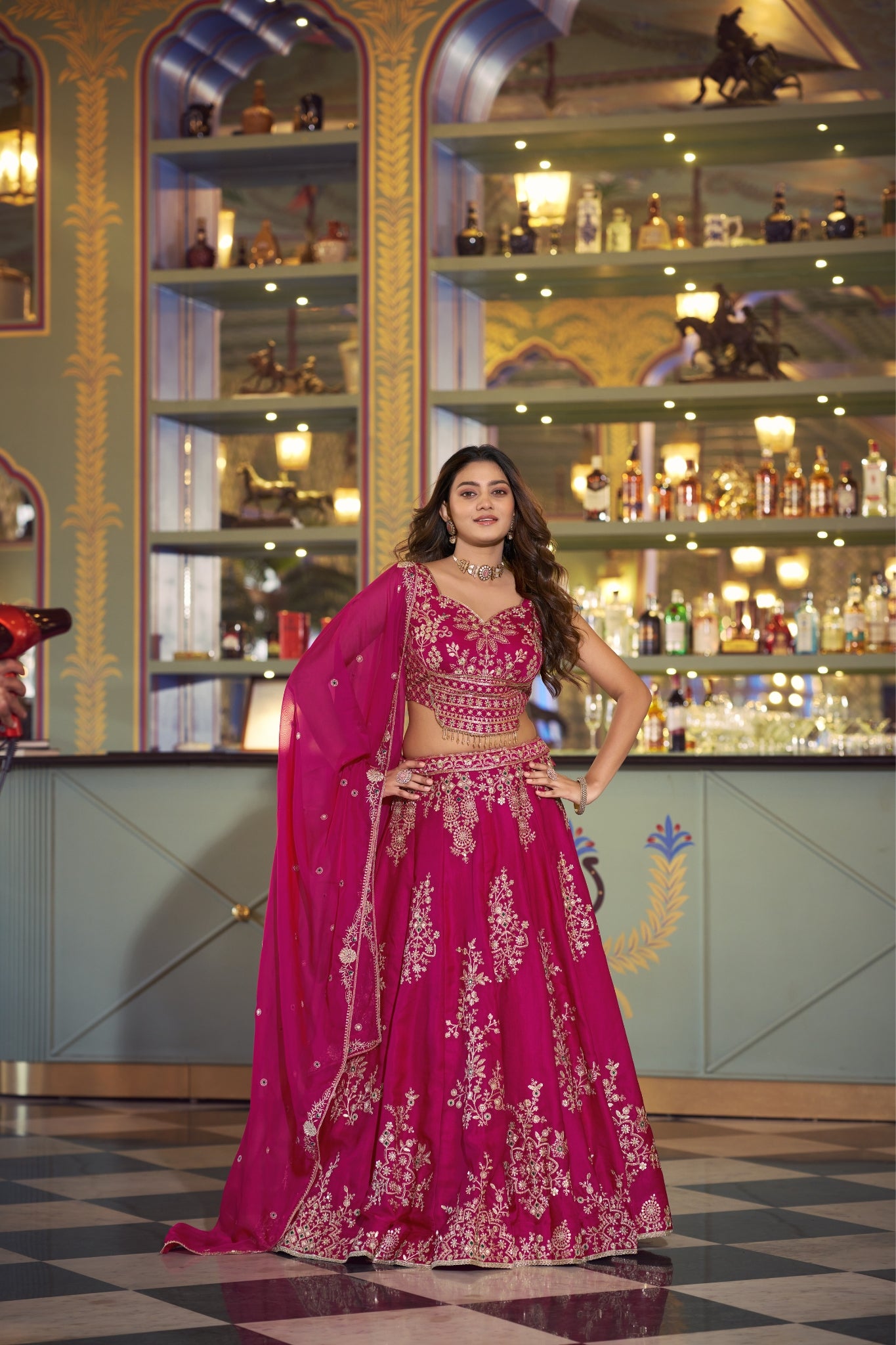Pink Sequins Embroidered Wedding Lehenga Choli