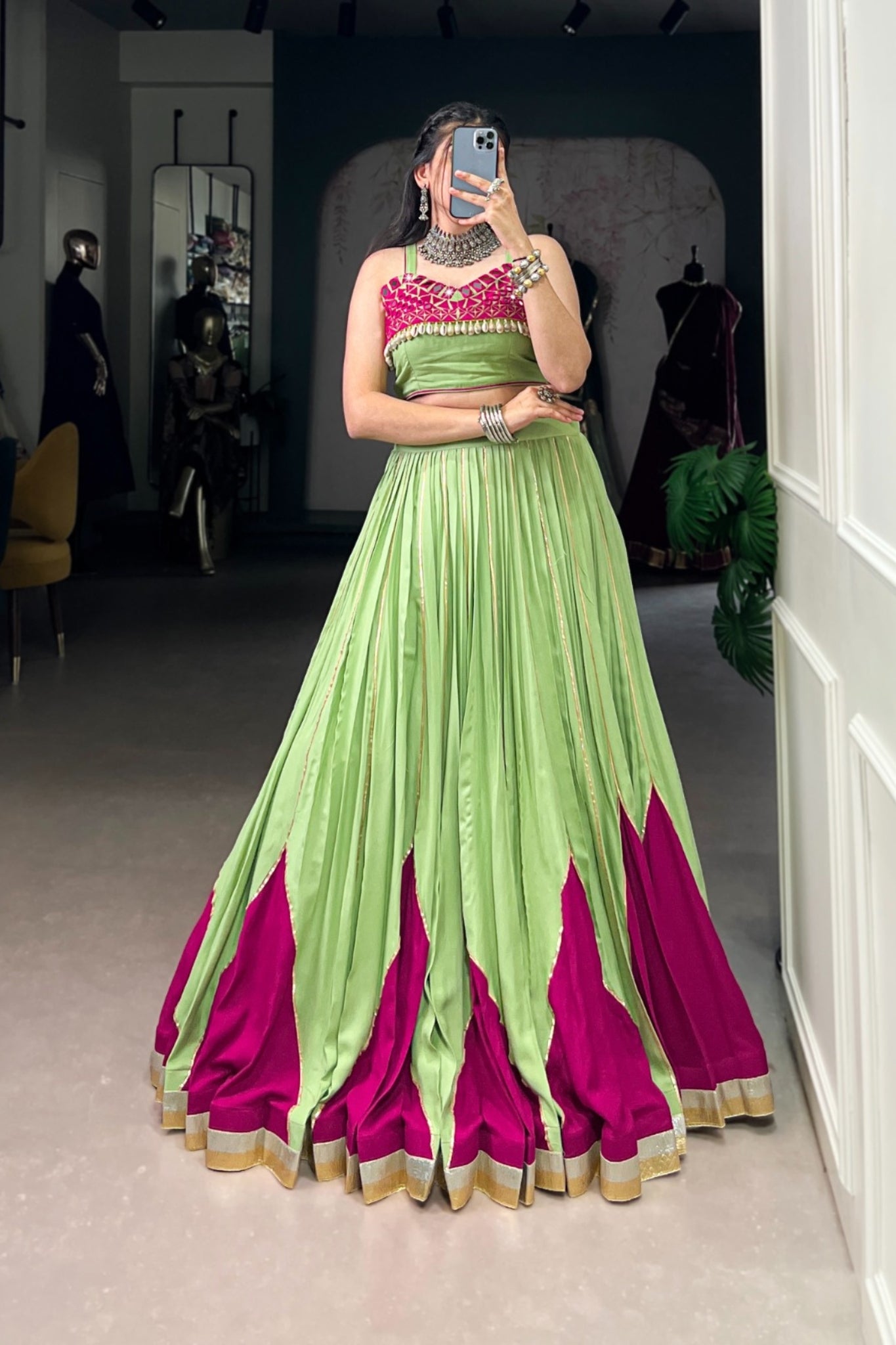 Parrot Green Pure Rayon Beautiful Navratri Designer Lehenga Choli