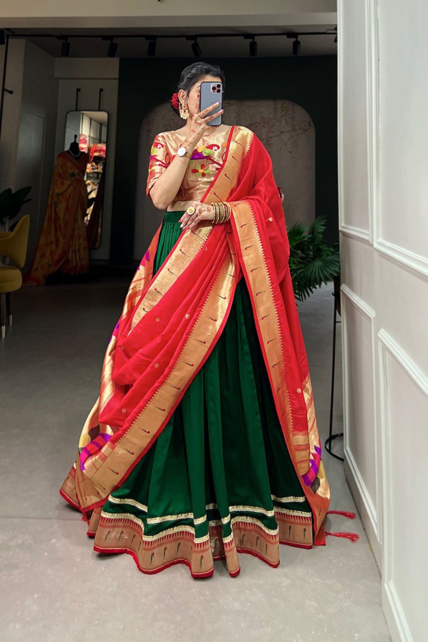 Green Paithani Silk Beautiful Lehenga Choli