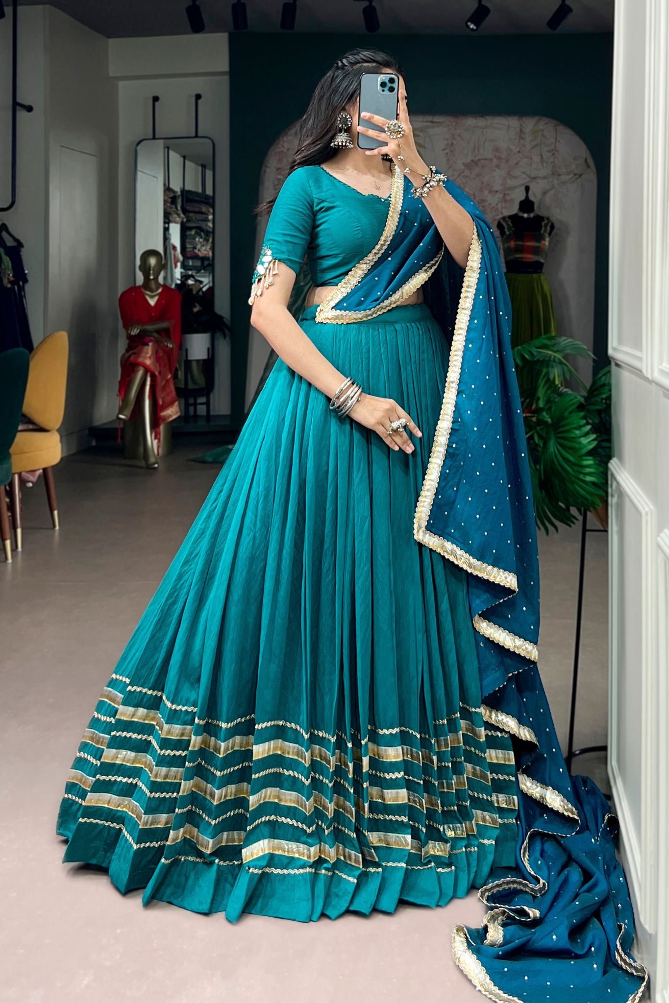 Raasrang Teal Blue Gota Patti designer Navratri Lehenga Choli With Dupatta