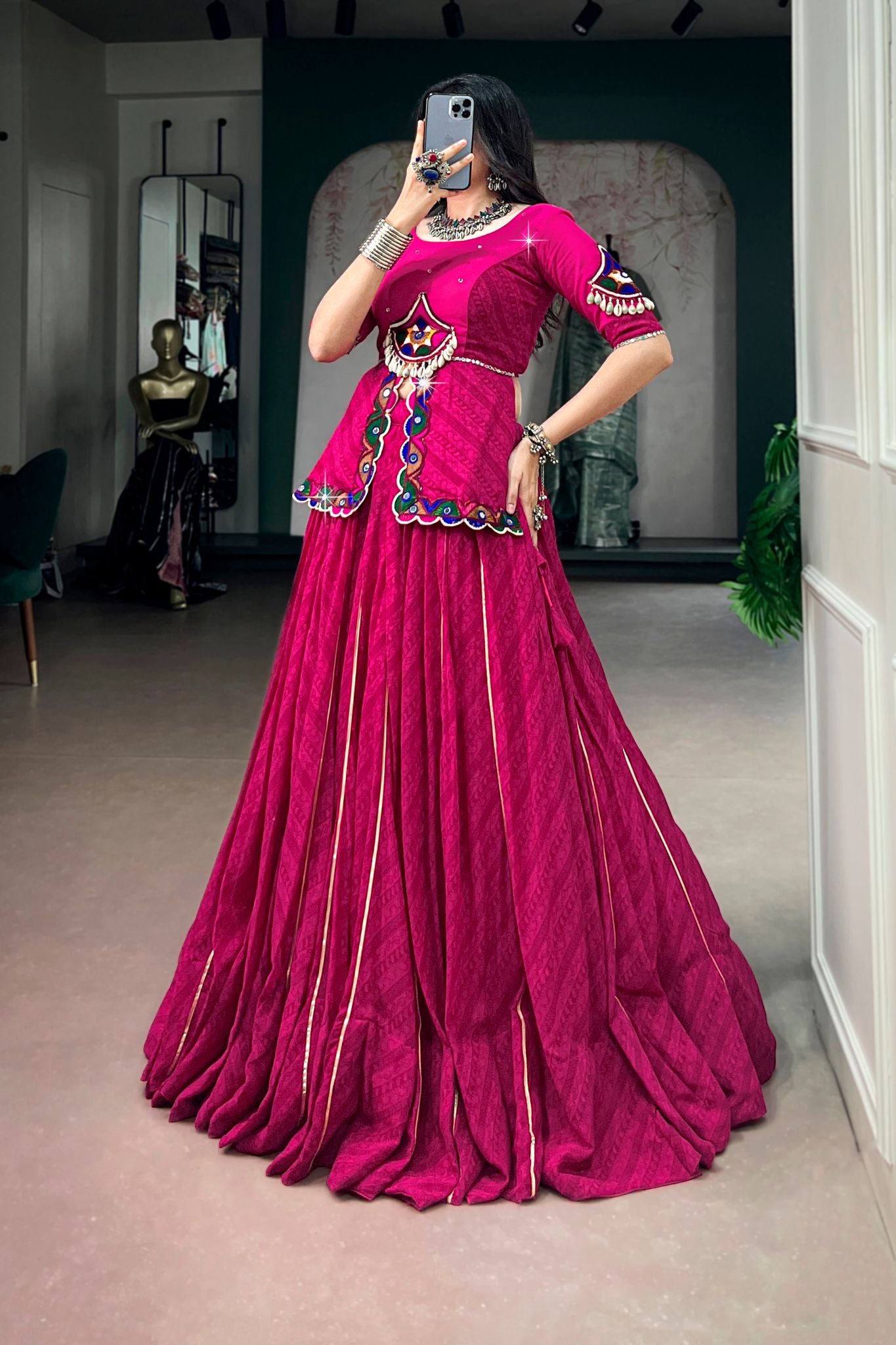 Raasrang Rani Pink Designer Navratri Special Lehenga Choli With Gamthi Mirror Work Blouse