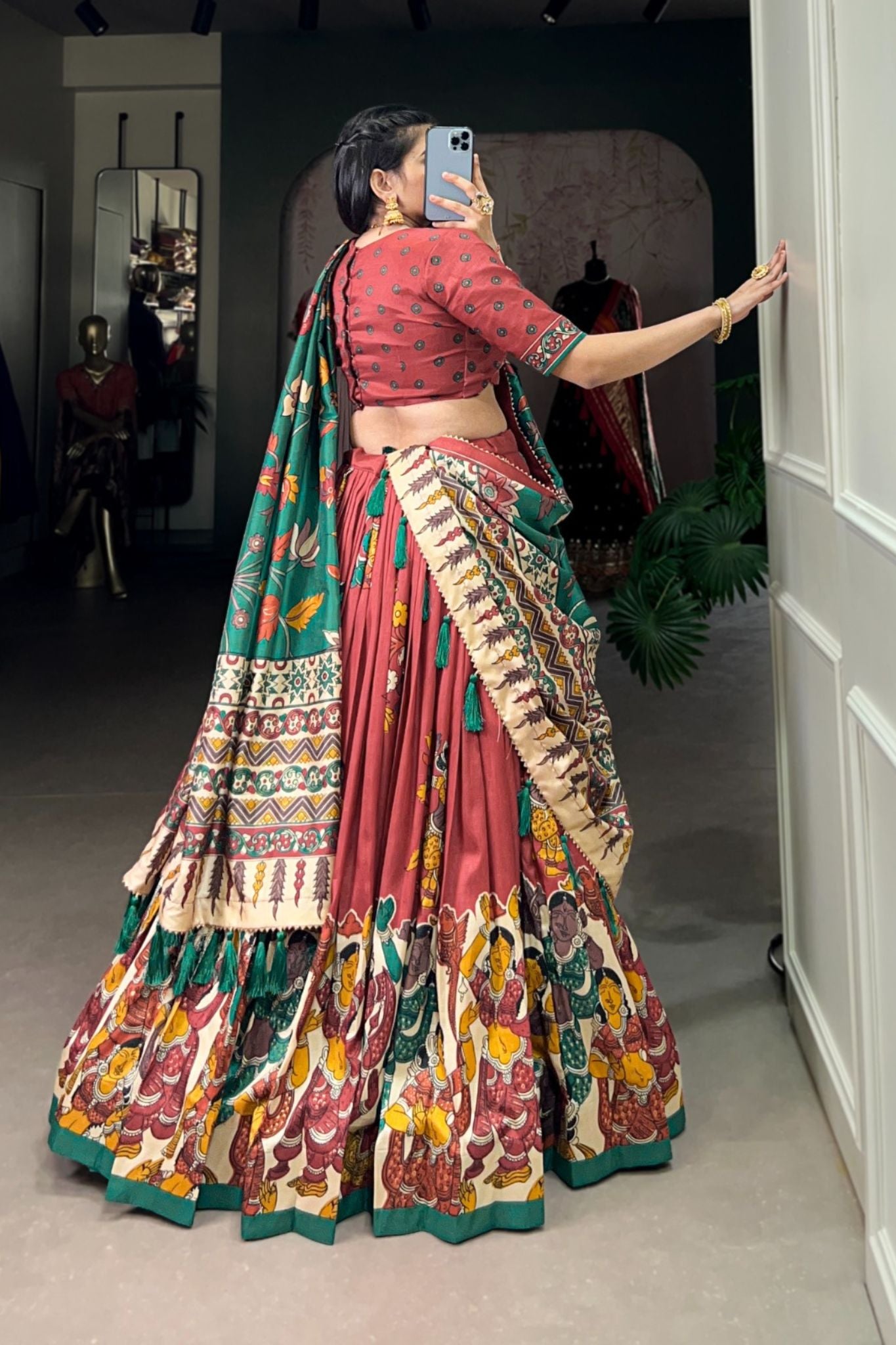 Kalamkari Printed Tussar Silk  Traditional Lehenga Choli