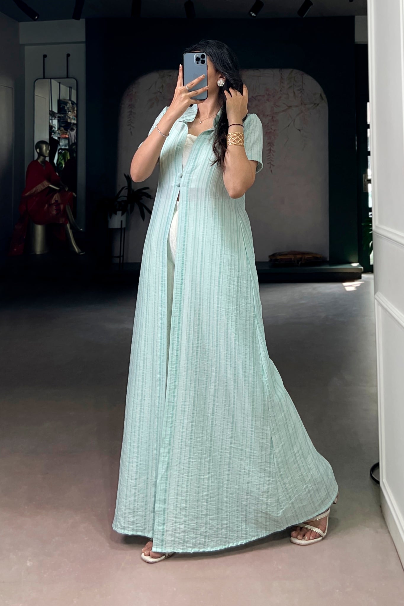 Mint Green Long Overlay Shrug Set