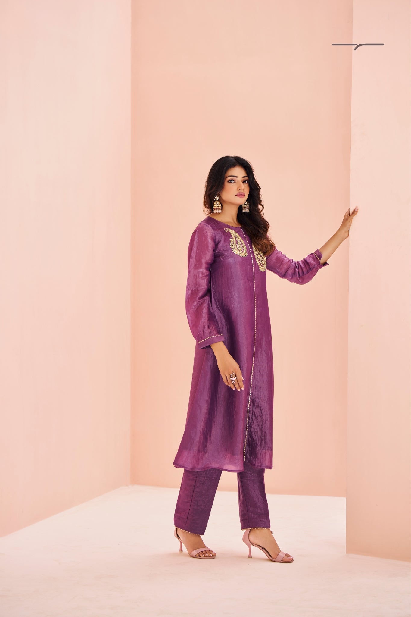 Royal Paisley Embellished Purple Organza Kurta Set