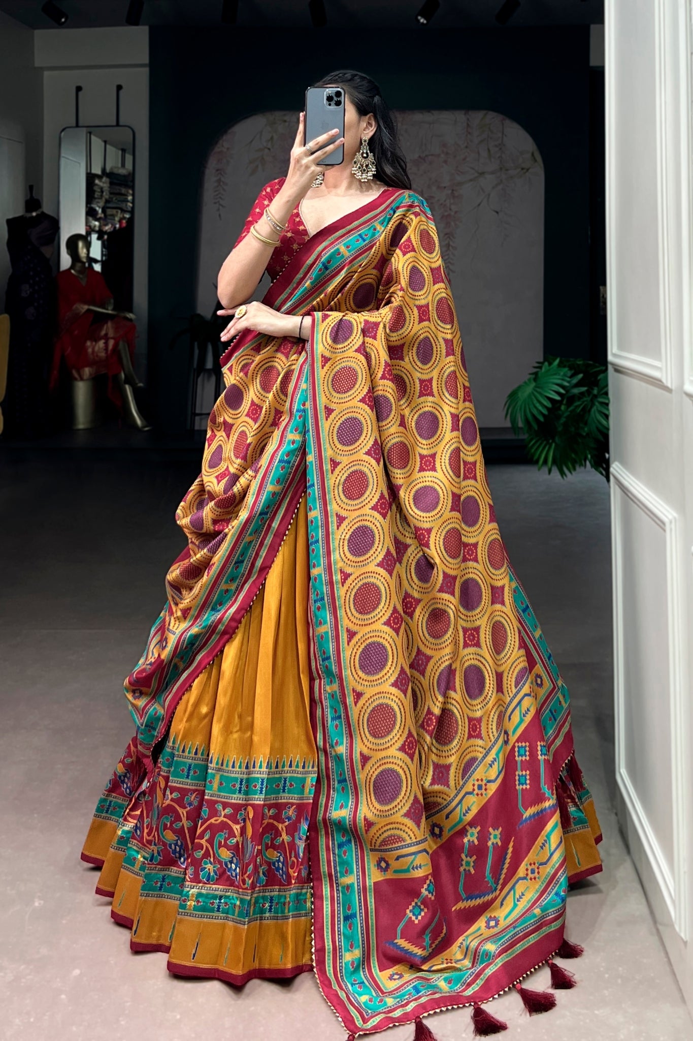 Premium Printed Festive Tasar Silk Lehenga Choli Set For Women