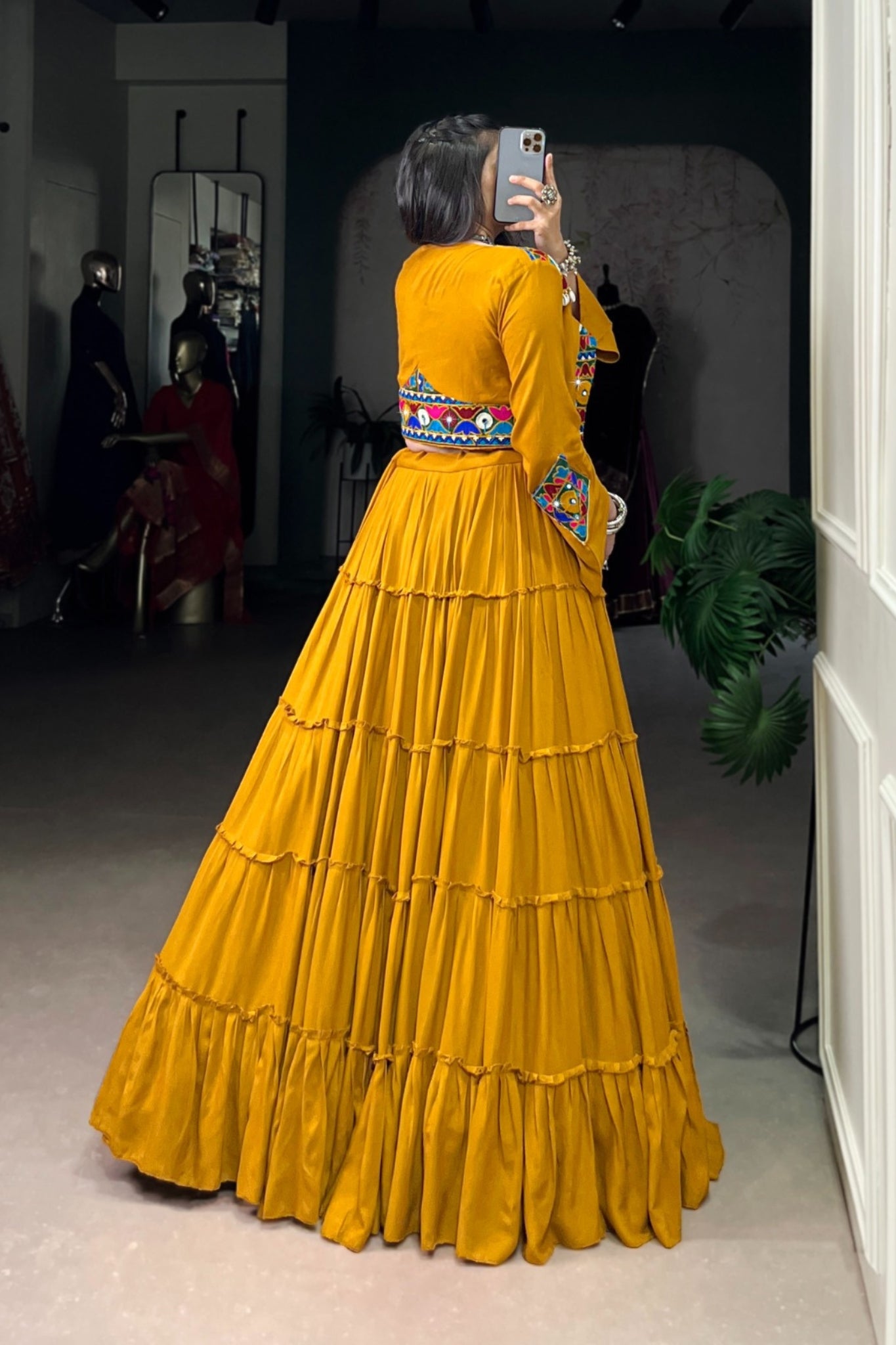 Pure Rayon Mirror Gamthi Work Navratri Lehenga Choli Set