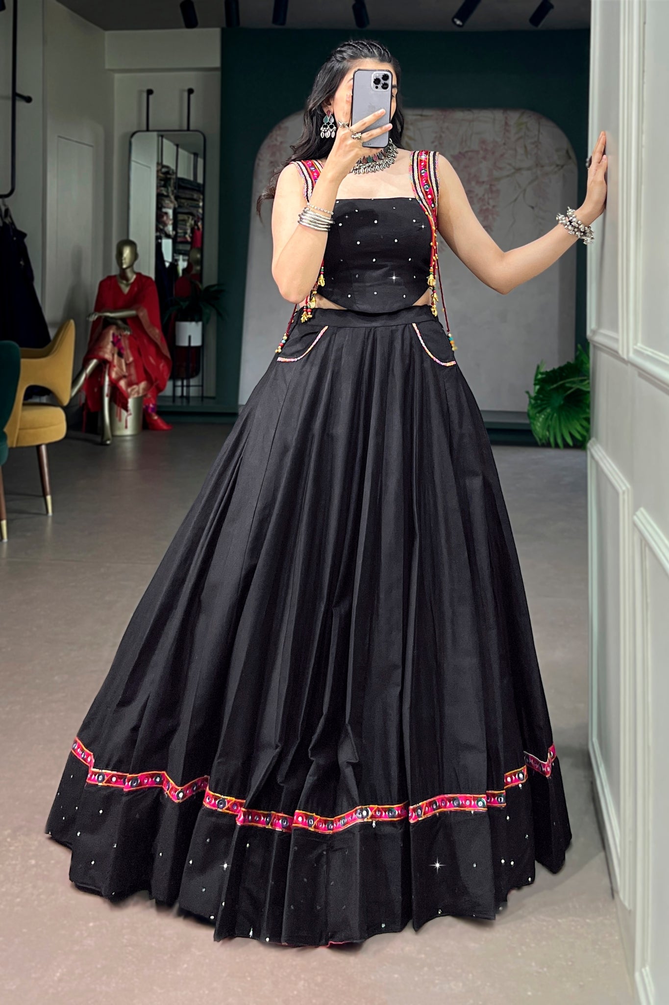 RaasRang Pure Cotton Black Navratri Special Designer Lehenga Choli