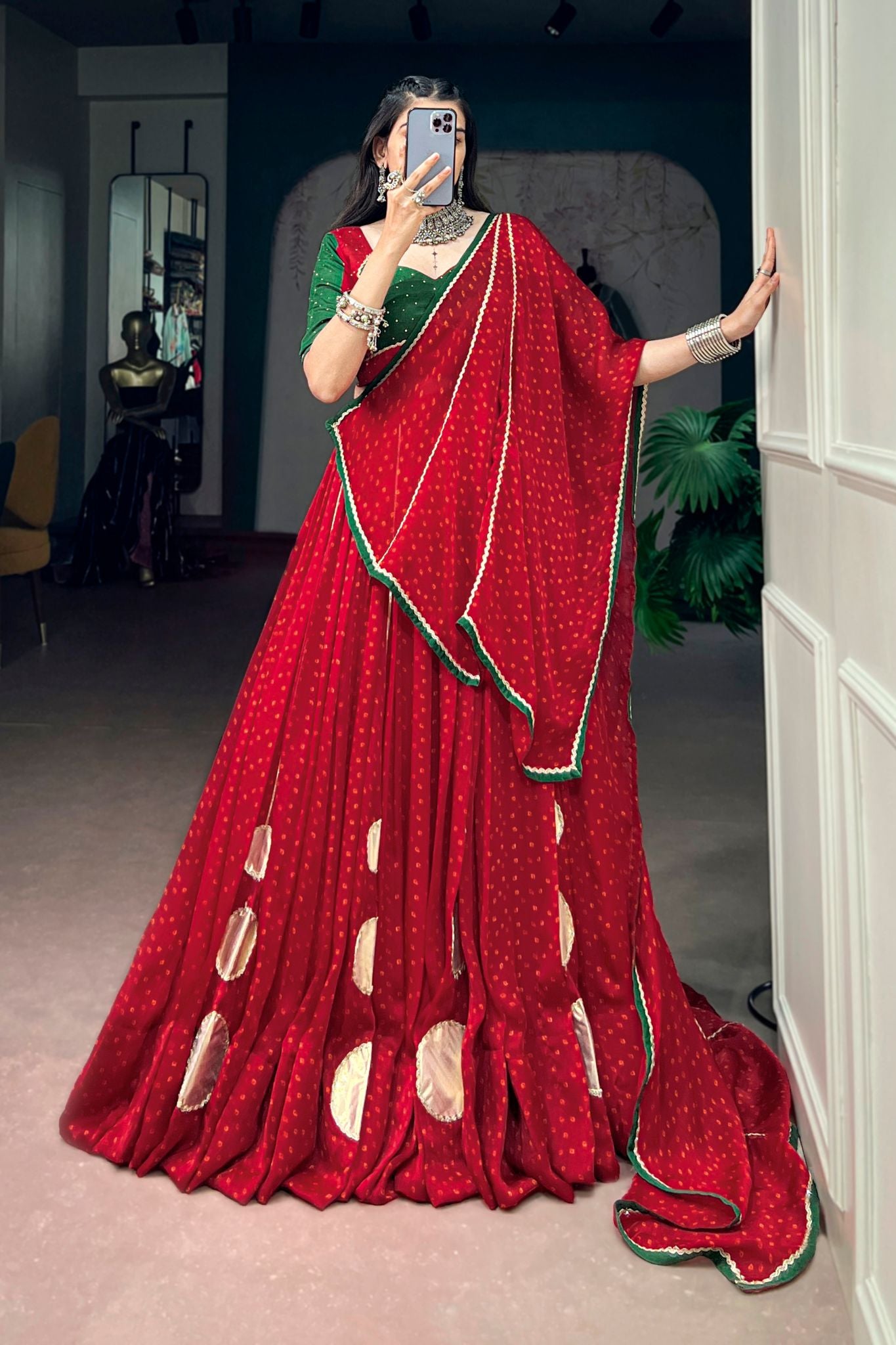 Raasrang Navratri Designer Red Bandhej Lehenga Choli