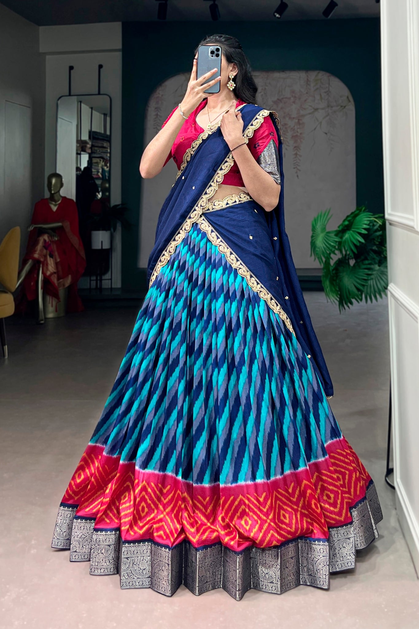 Designer Tasar Silk Leheriya Print Lehenga Choli
