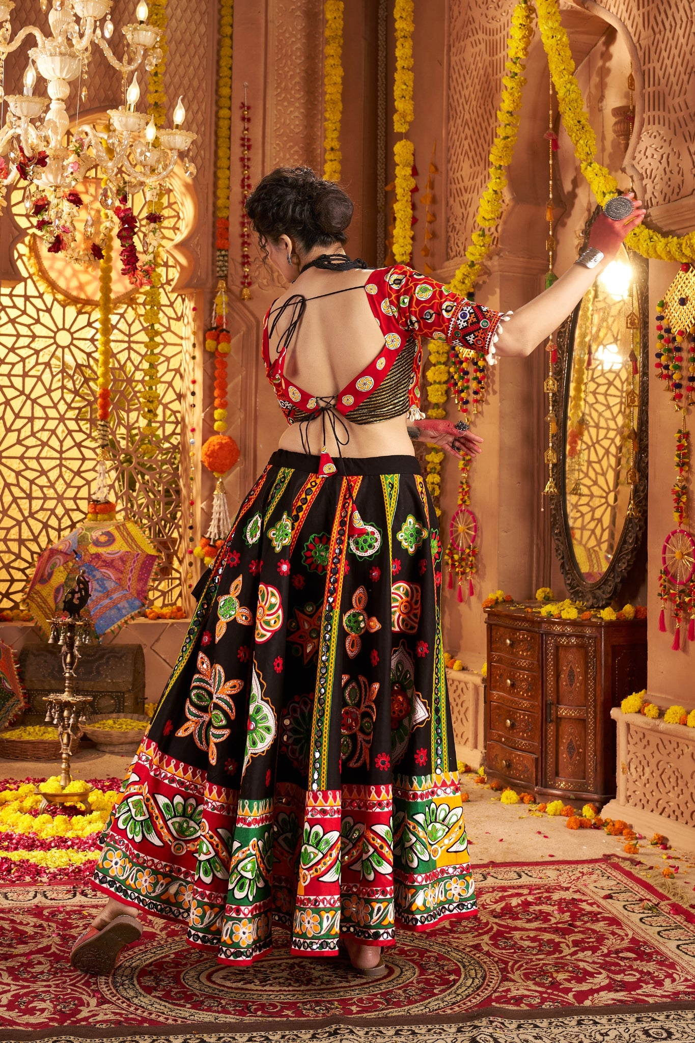 Black Designer Organic Cotton Stylish Navratri Lehenga Choli Set