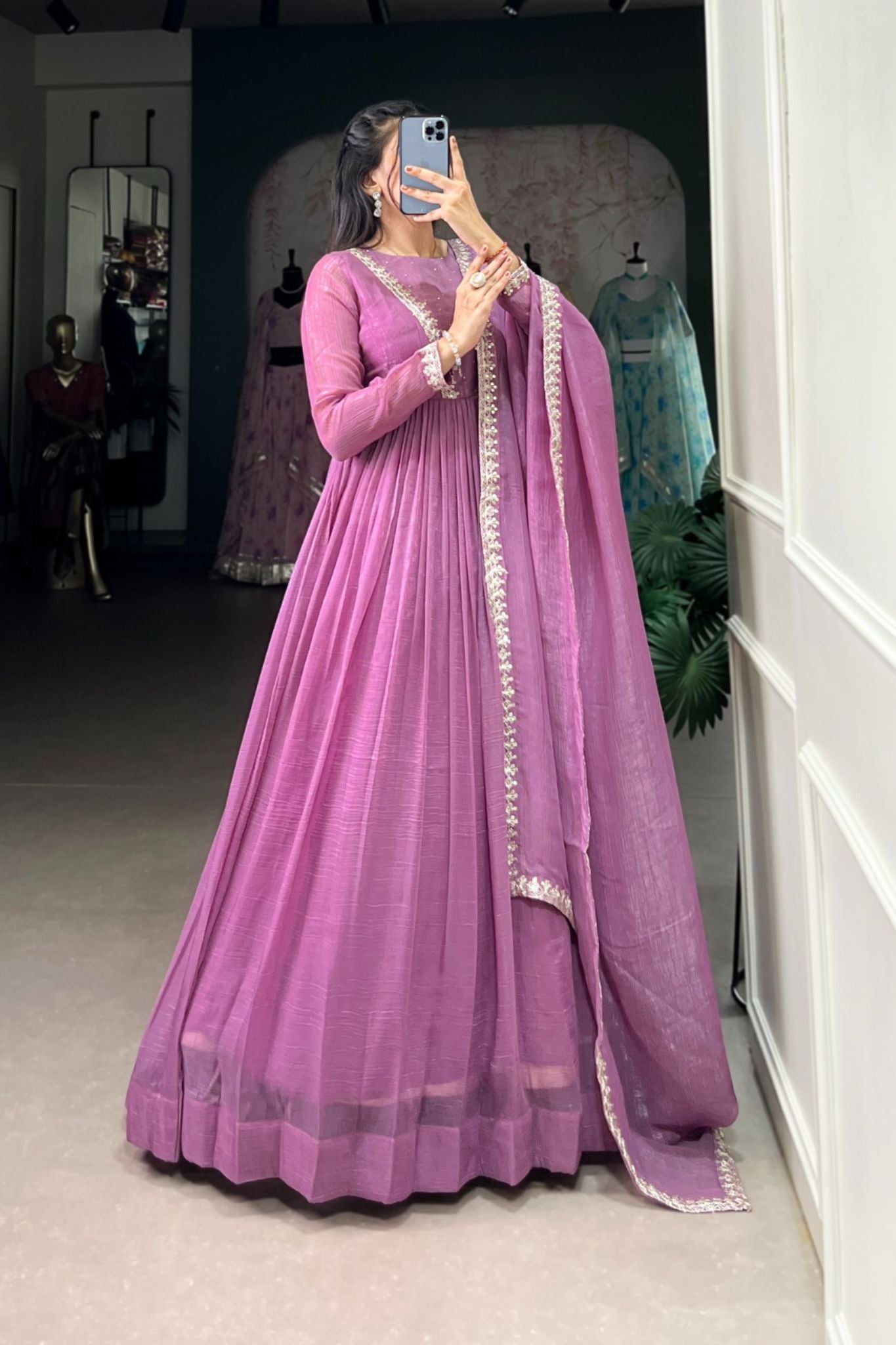 Lavender Sequins Thread Embroidered Anarkali Dress