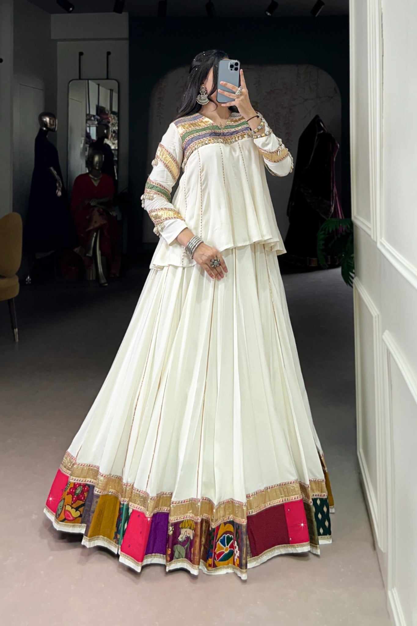 Stylish Designer Navratri Lehenga Choli With Multi Patchwork & Gota Patti Lace