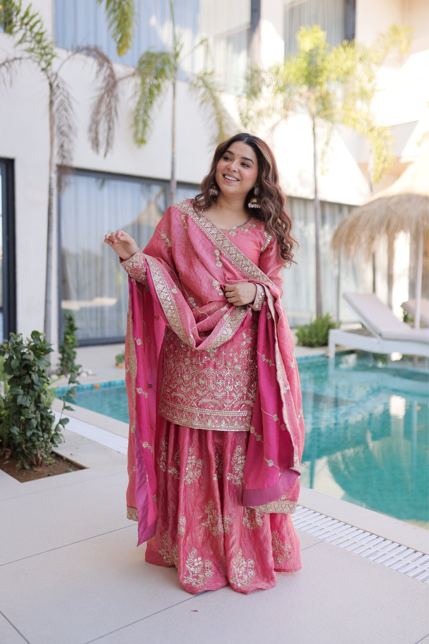 Premium Fendi Crush Designer Zari With Sequins Embroidery Suit Set