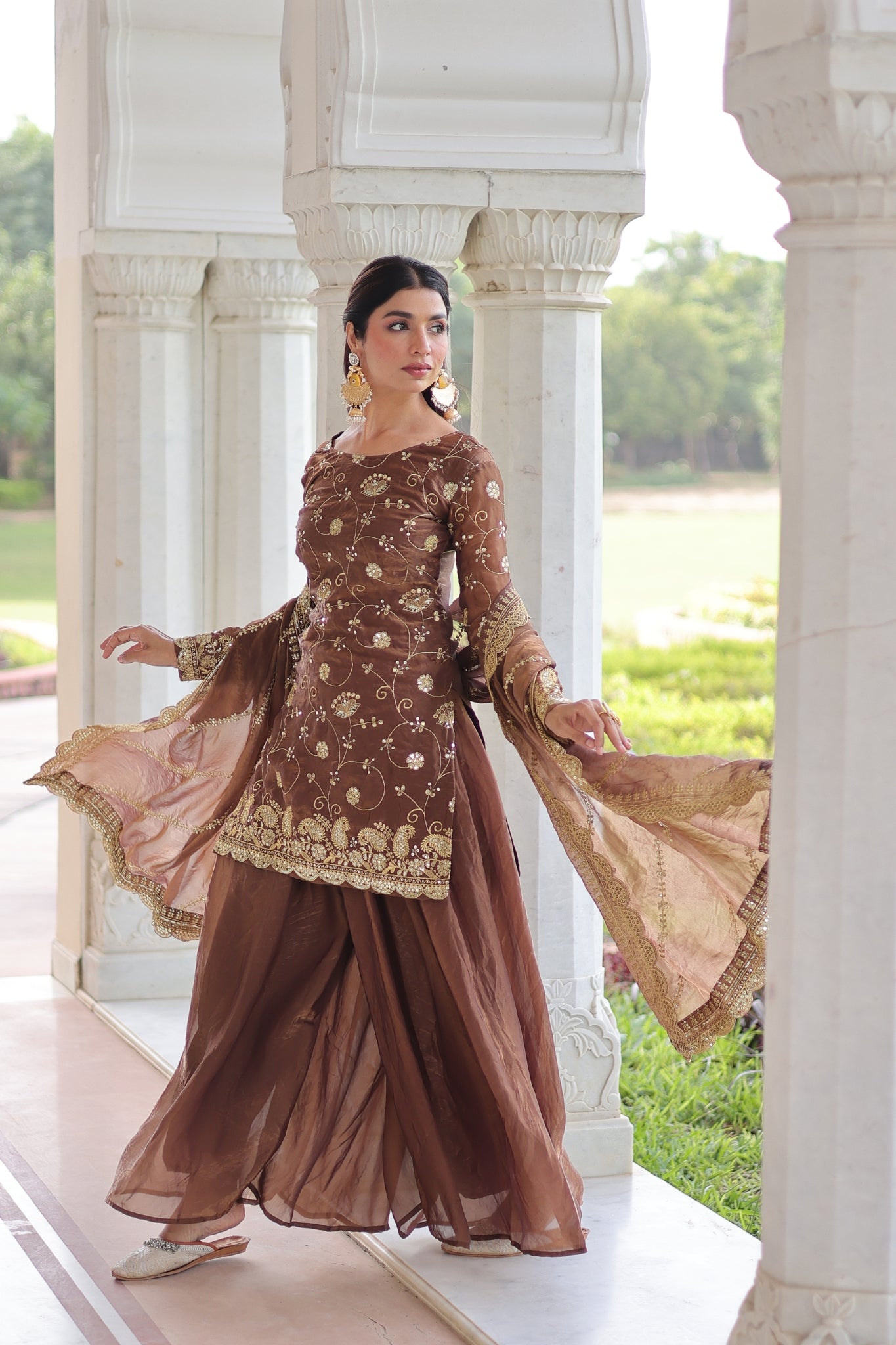 Premium Fendy Sharara Set with Rich Sequins Zari Embroidery