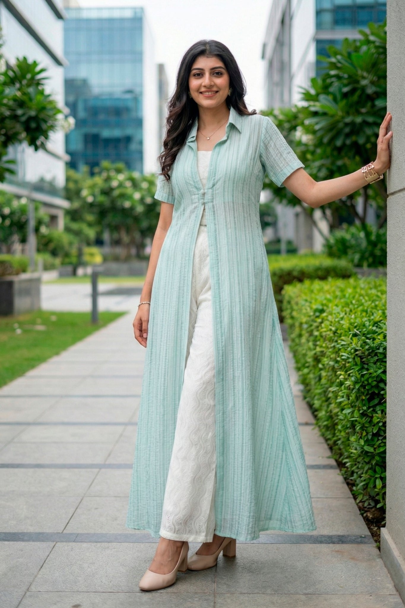 Mint Green Long Overlay Shrug Set