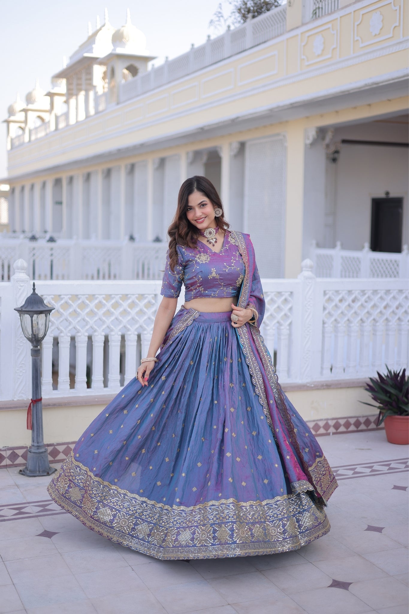 Designer Zari Sequins Embroidered Lehenga Choli Set With Dupatta
