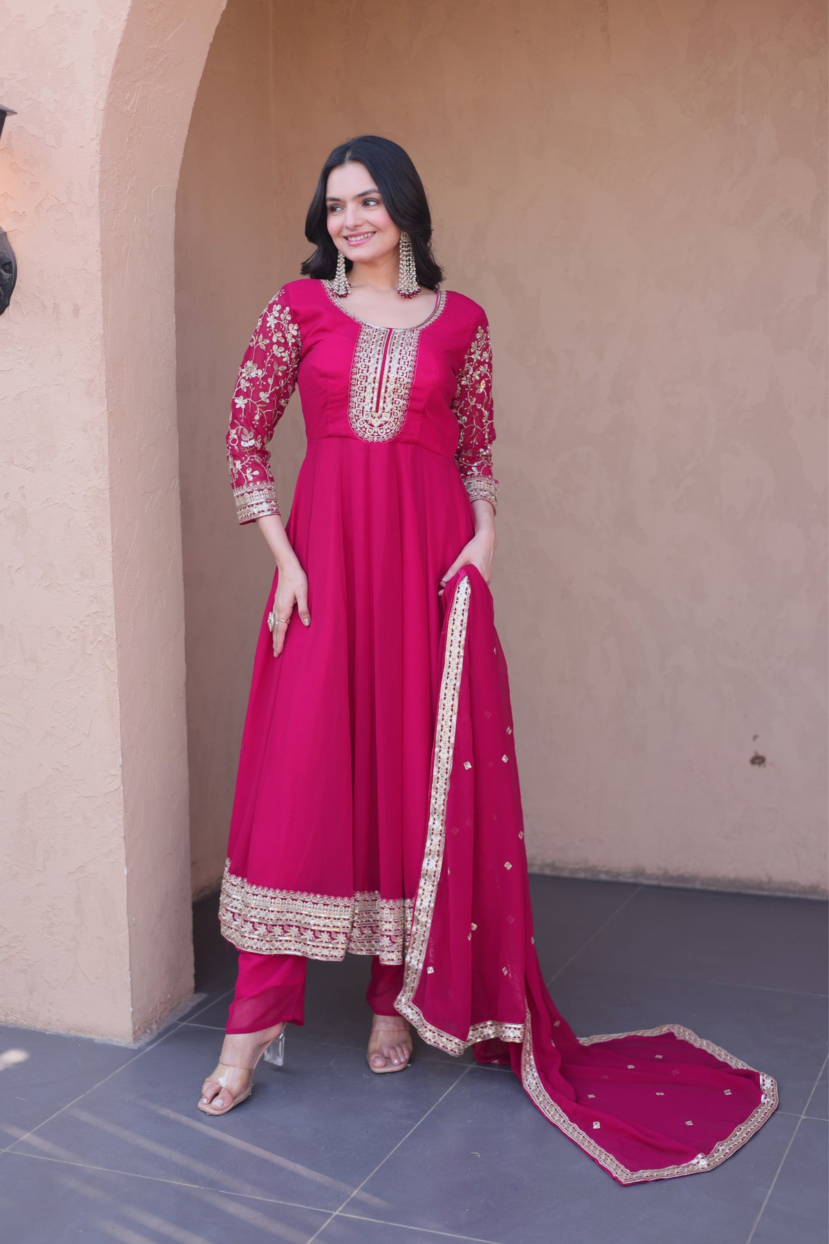 Designer Sequins Embroidered Anarkali Gown With Dupatta Set