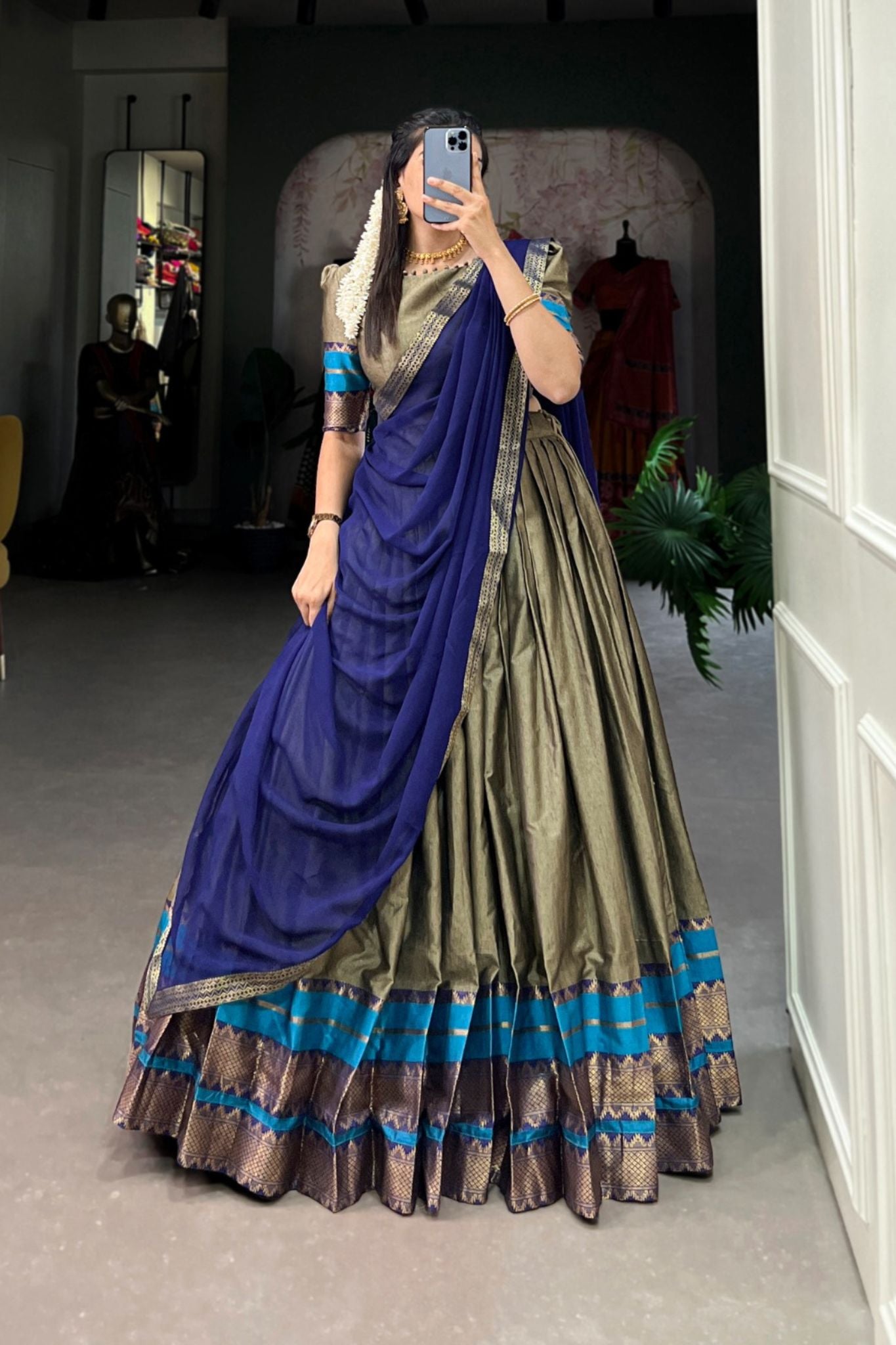 Elegant Traditional Zari Border Lehengas with Contrasting Dupattas Perfect for Festive & Wedding Occasions