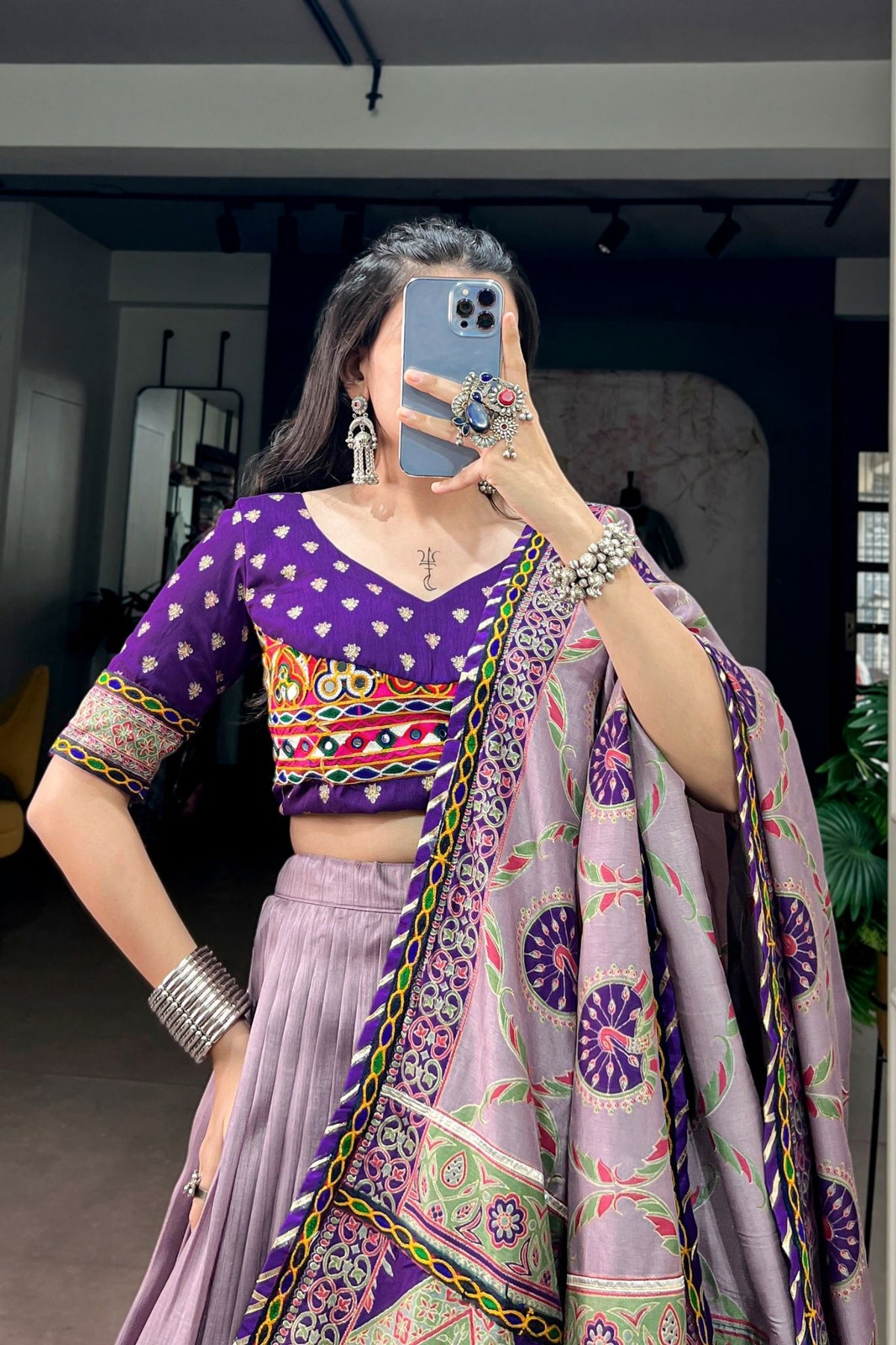 Tasar Silk Gamthi Work Designer Navratri Lehenga Choli