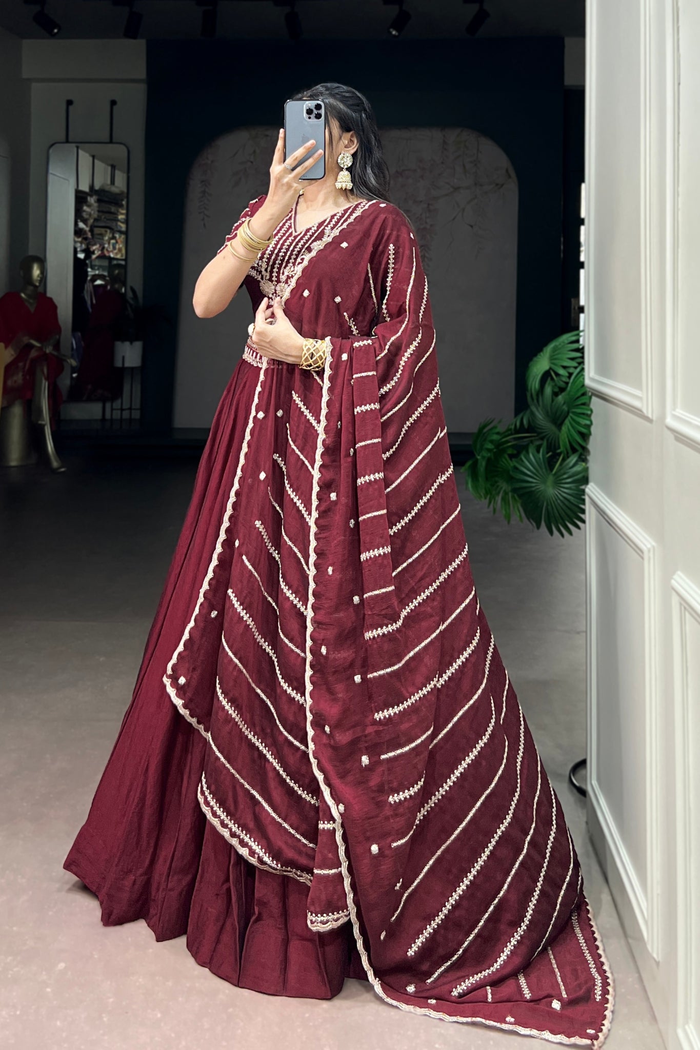 Premium Maroon Rangoli Crush Lehenga Choli Set