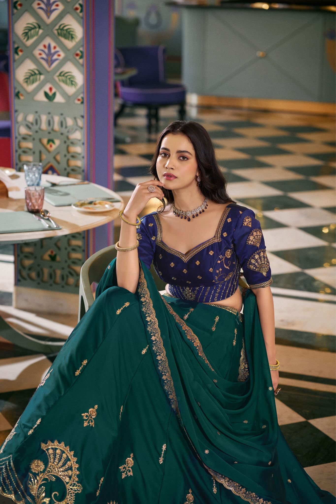 Premium Green Rangoli Silk Lehenga Choli with Sequins & Thread Embroidery Work | Designer Wedding & Festive Wear for Women