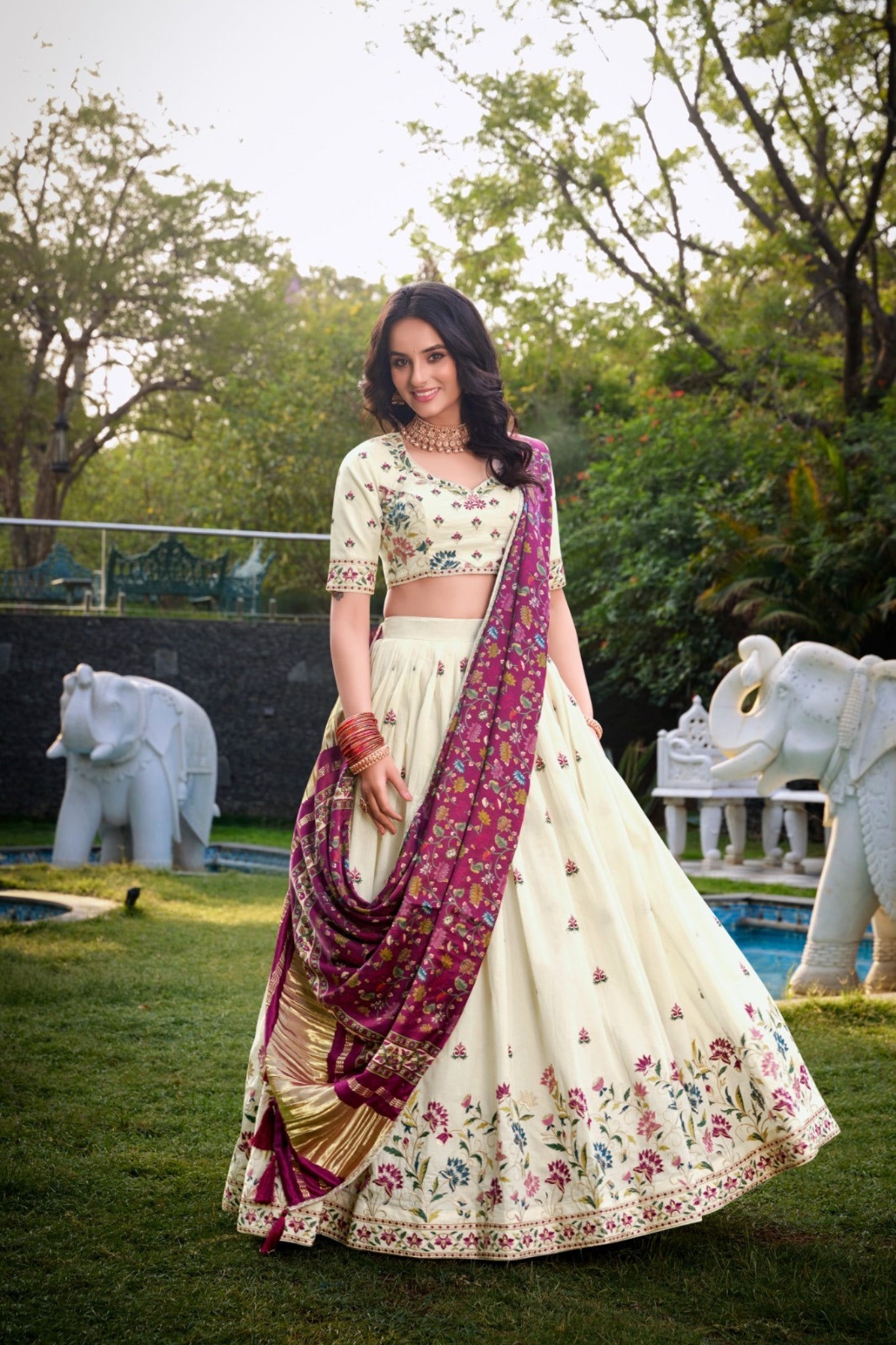 Beautiful Designer Khadi Cotton Sequins Tread Embroidered Work Traditional Lehenga Choli