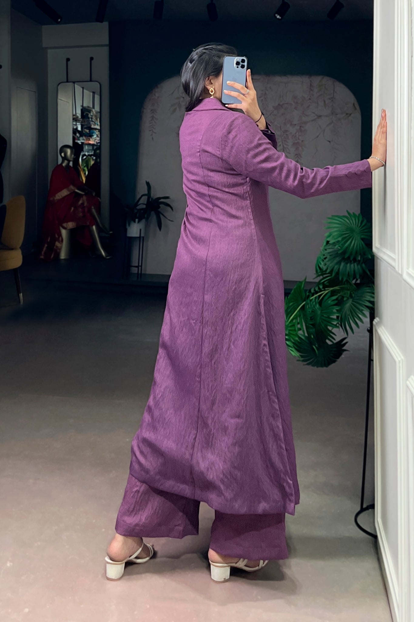 Purple Soft Textured Fabric Kurta Co-Ord Set For Women