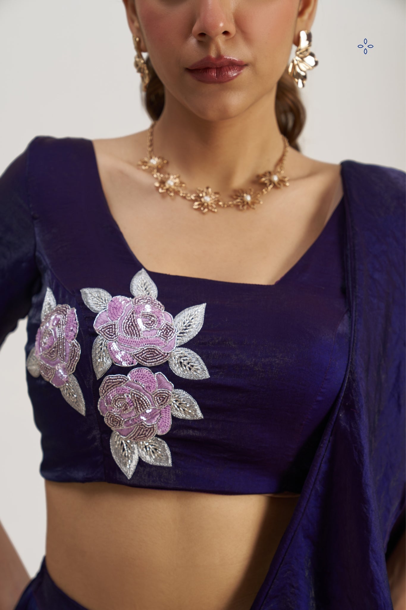 Midnight Bloom Luxury Organza Saree