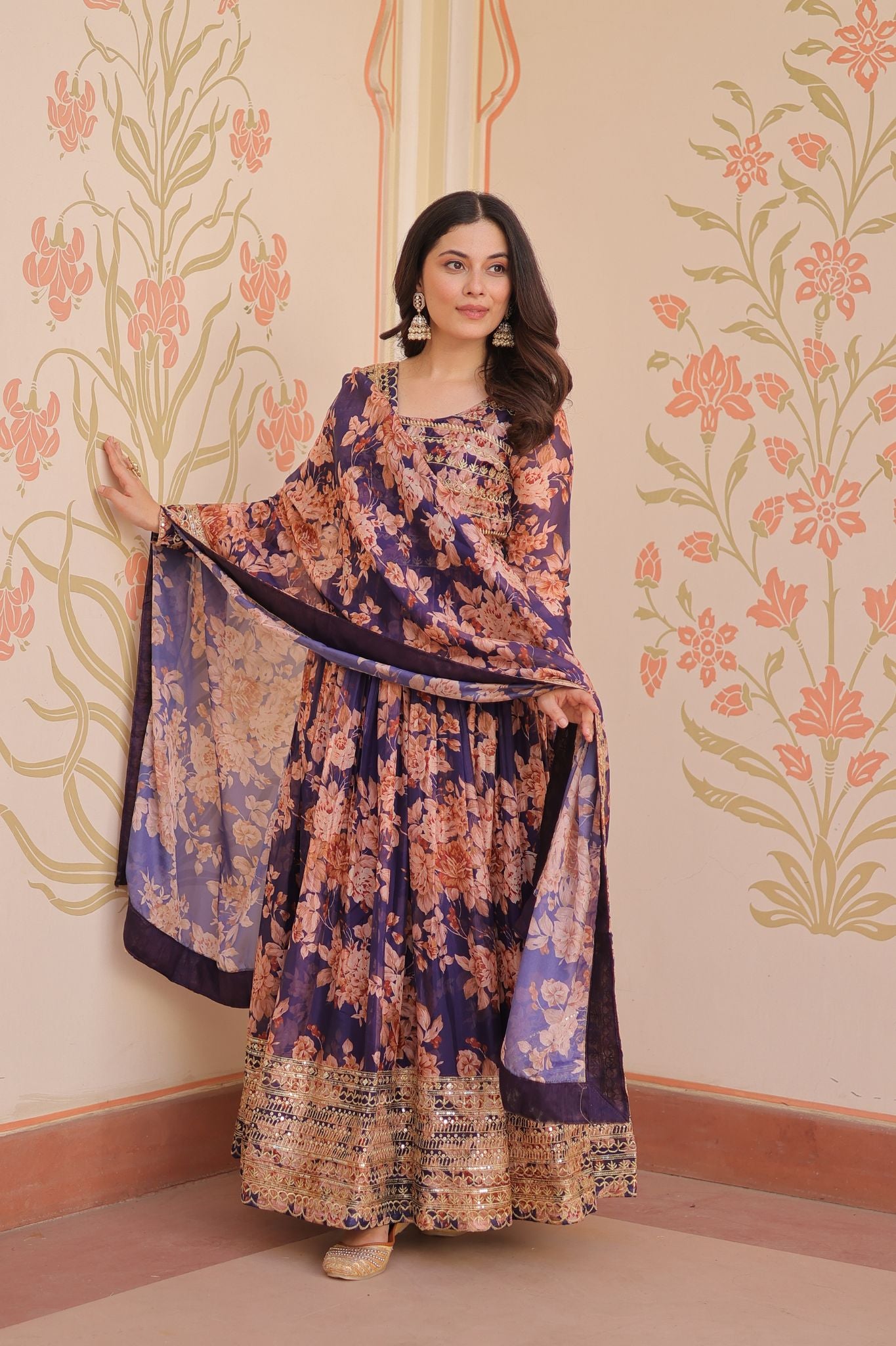 Elegance Digital Printed Embroidered Work Beautifully Gown With Dupatta