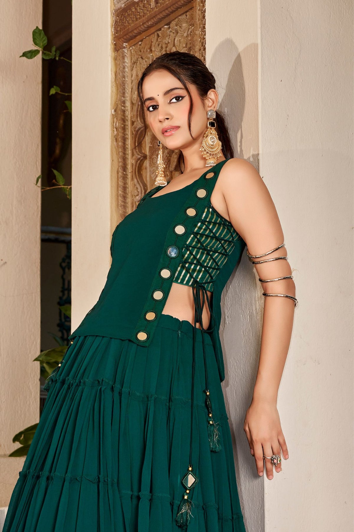 14 Meter Full Gher Navratri Showstopper Lehenga Choli With Mirror Koti